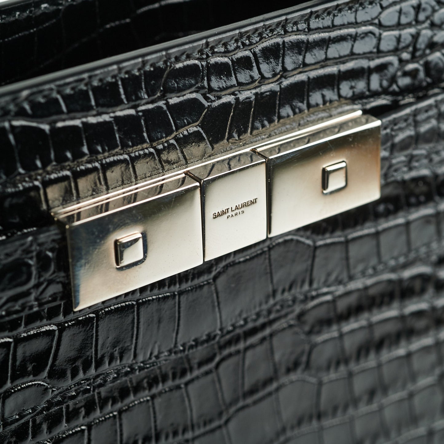 Saint Laurent Manhattan Shopper Embossed Croc Tote Black