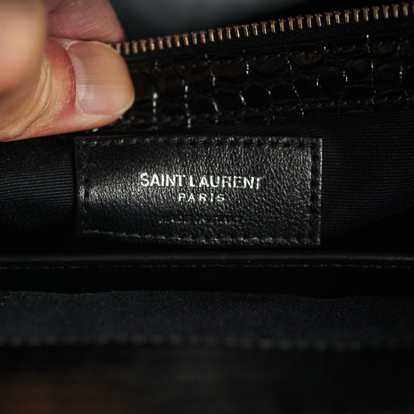 Saint Laurent Manhattan Shopper Embossed Croc Tote Black