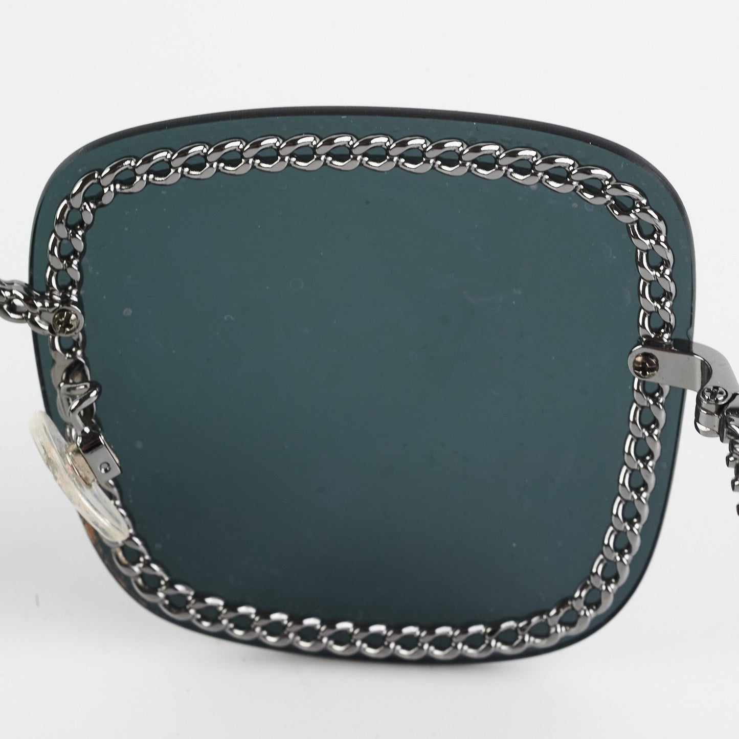 Chanel Square Sunglasses Grey/Gunmetal Black With Chain