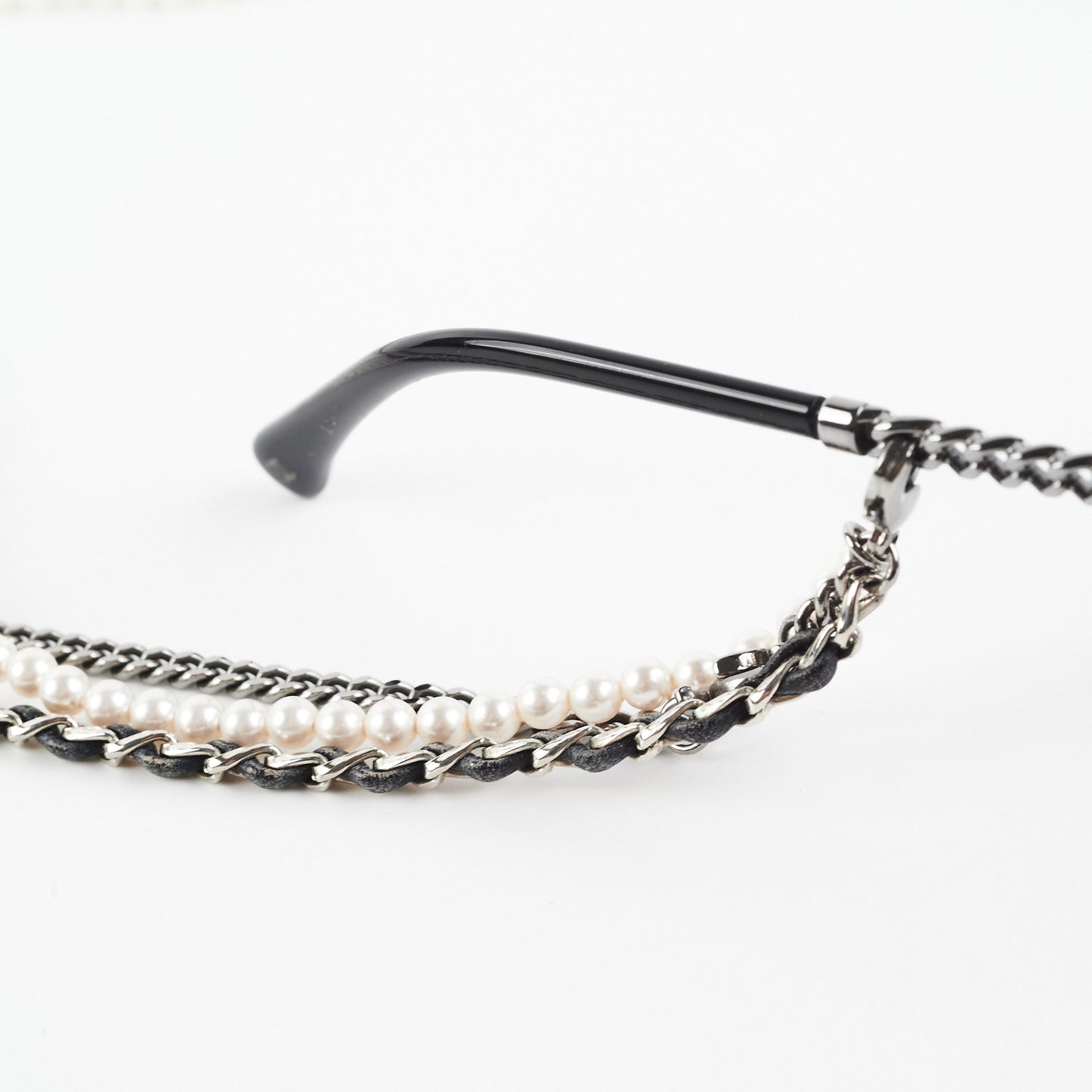 Chanel Square Sunglasses Grey/Gunmetal Black With Chain