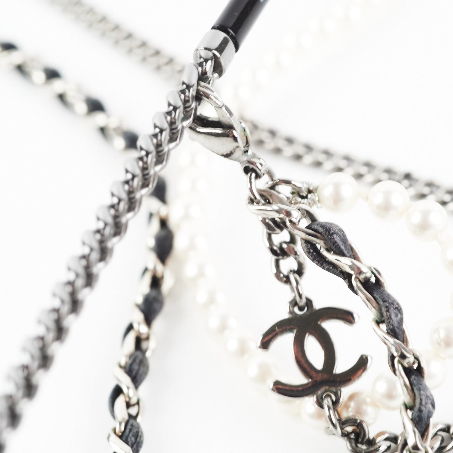 Chanel Square Sunglasses Grey/Gunmetal Black With Chain