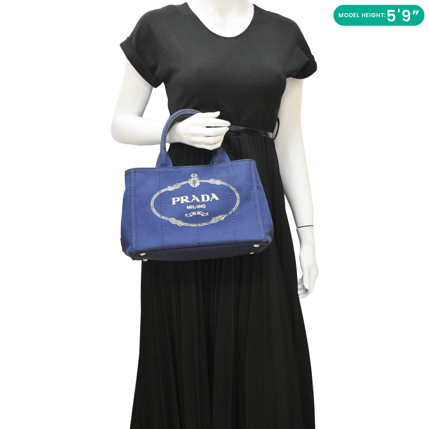 PRADA Canapa Denim Tote Bag Dark Blue