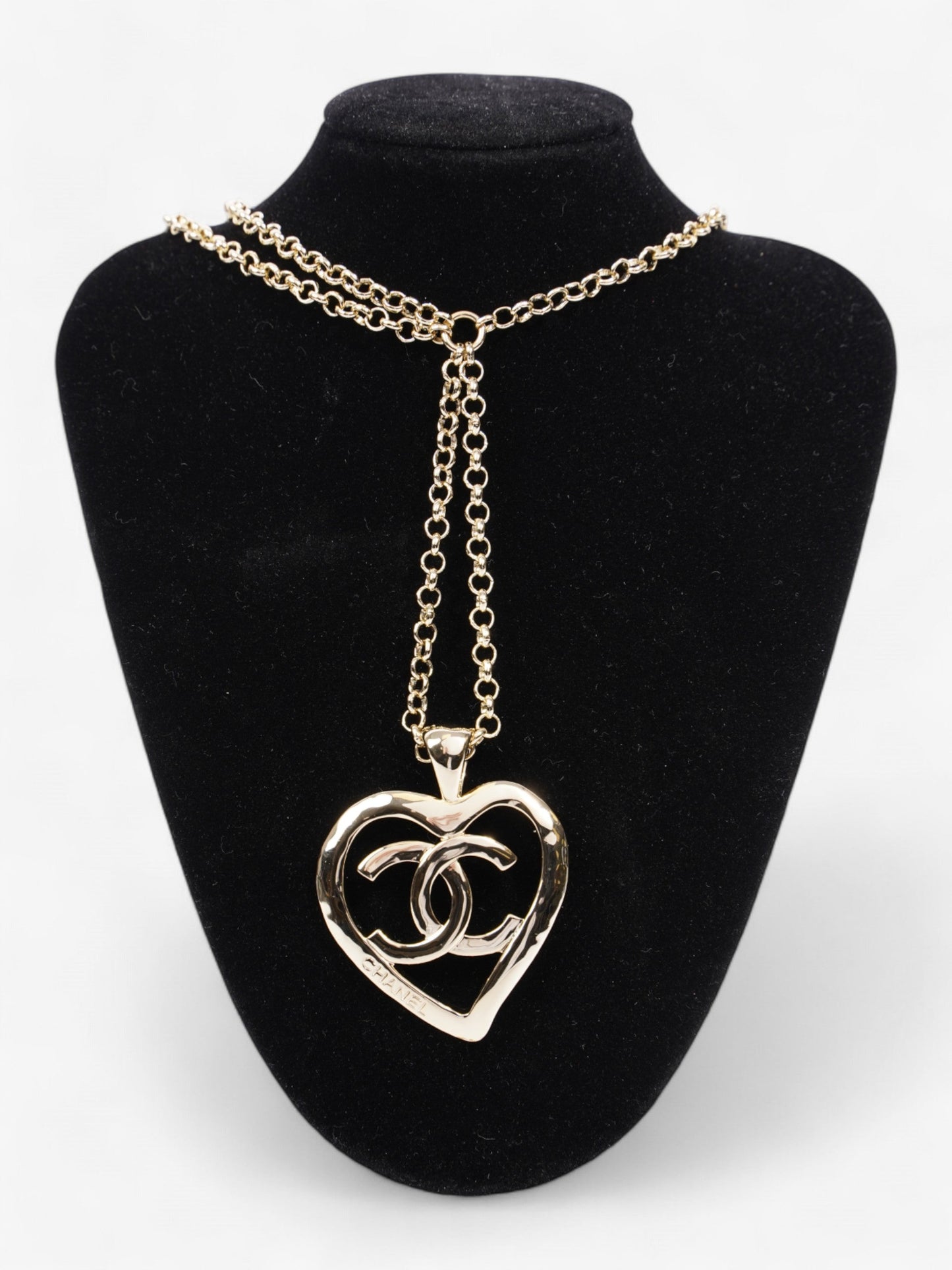 Chanel Coco Heart Long Necklace Light Gold Base Metal