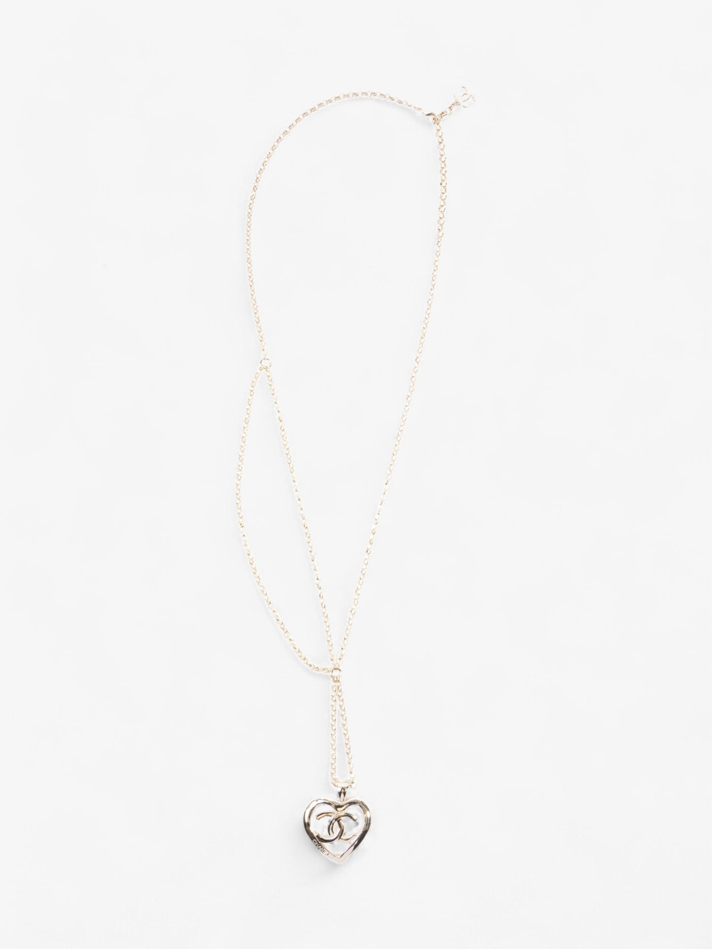 Chanel Coco Heart Long Necklace Light Gold Base Metal