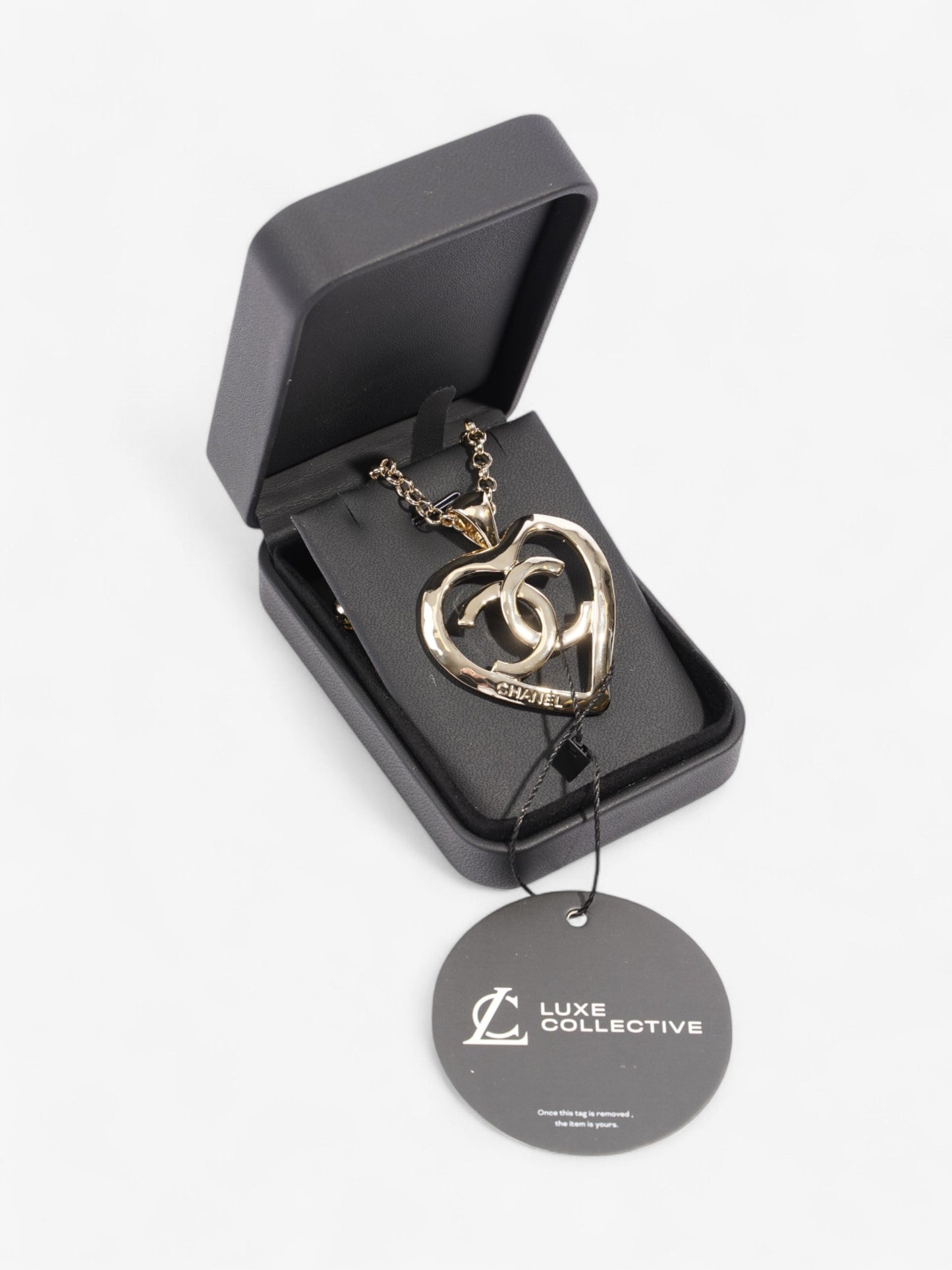 Chanel Coco Heart Long Necklace Light Gold Base Metal
