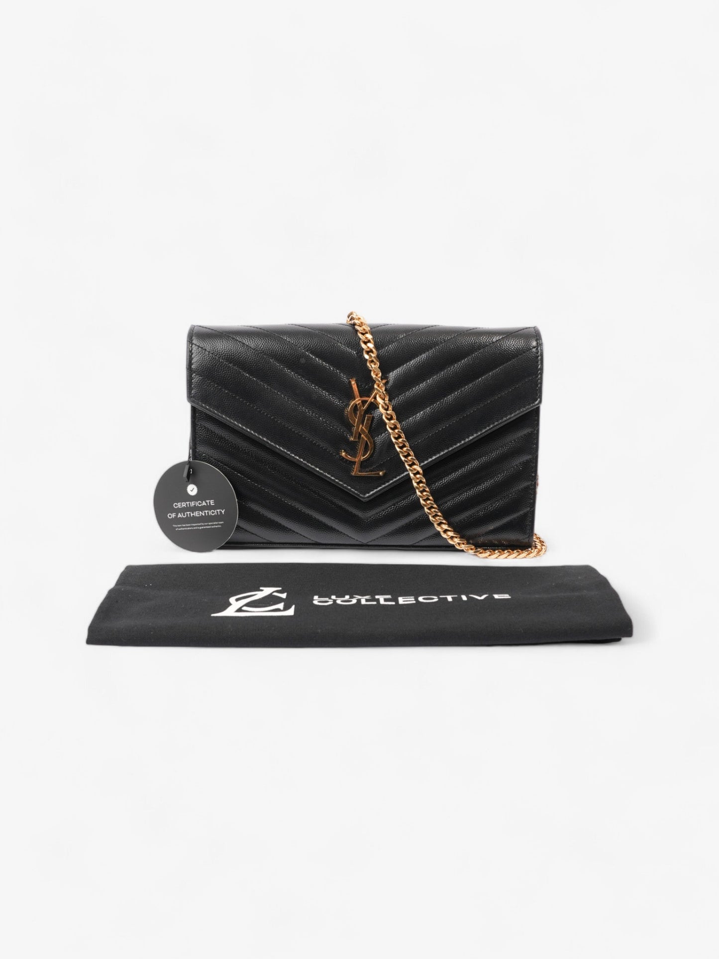 Saint Laurent Cassandre Envelope Black Grained Leather