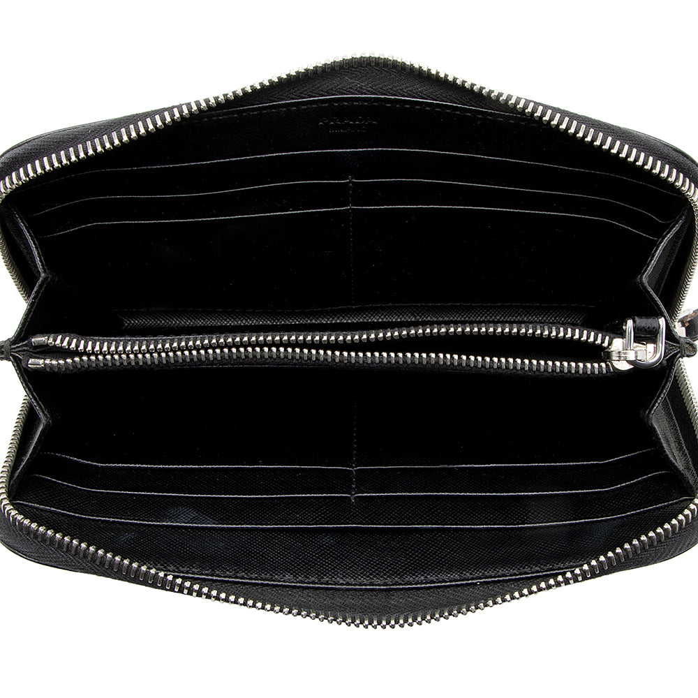 Prada Saffiano Leather Zip Around Wallet (SHF-17994)