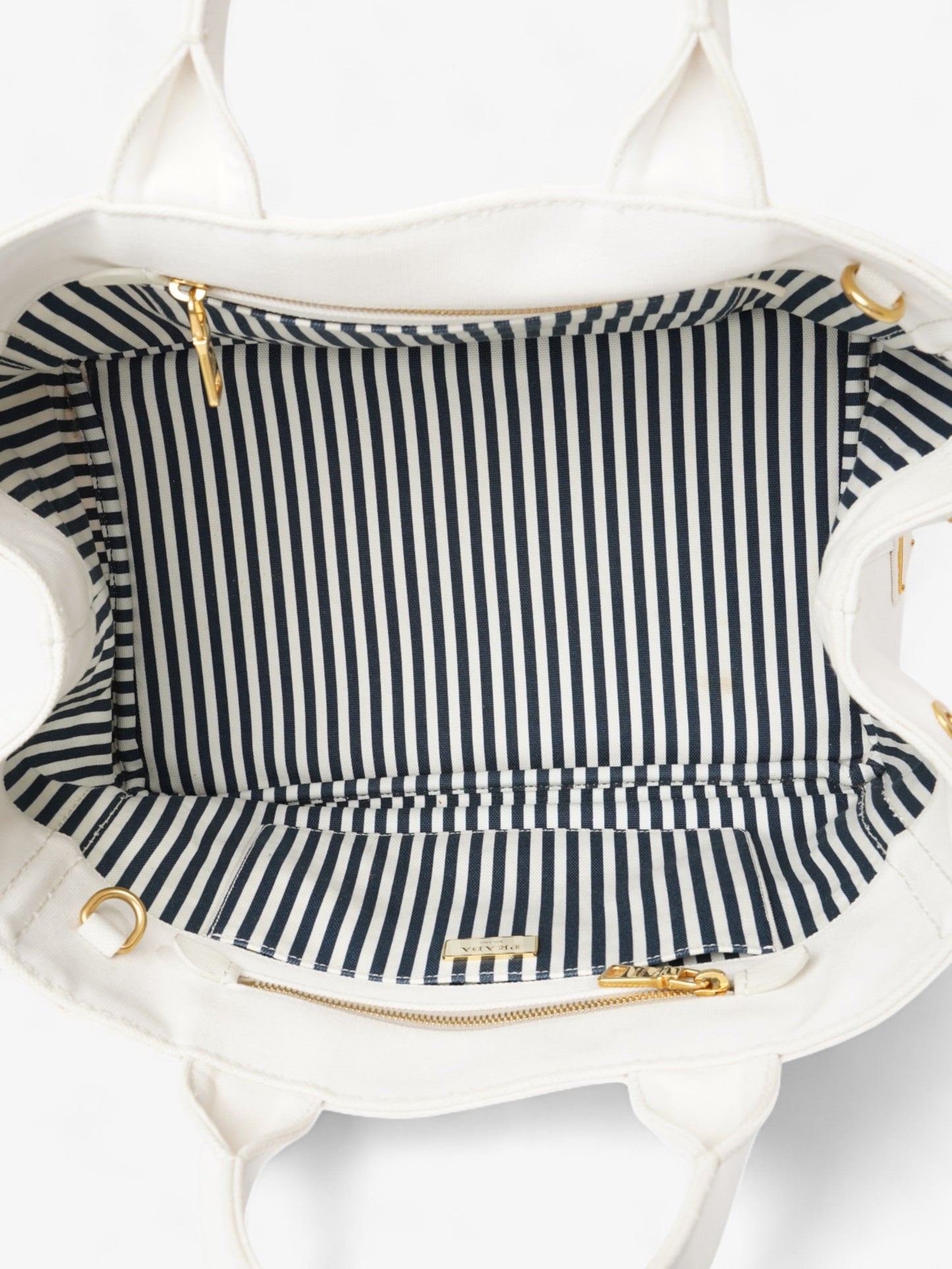Prada Canapa Tote White / Navy Blue Canvas Medium