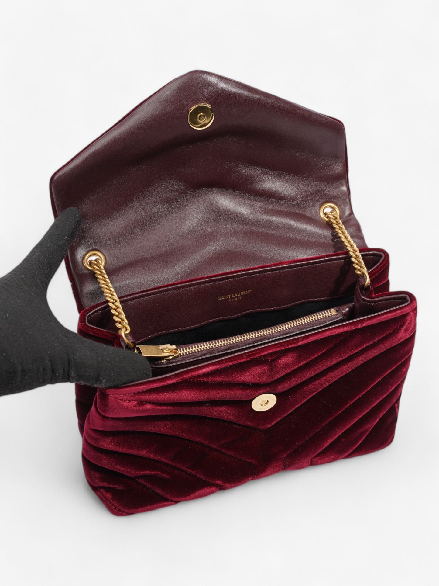 Saint Laurent Lou Lou Burgundy Velvet Small