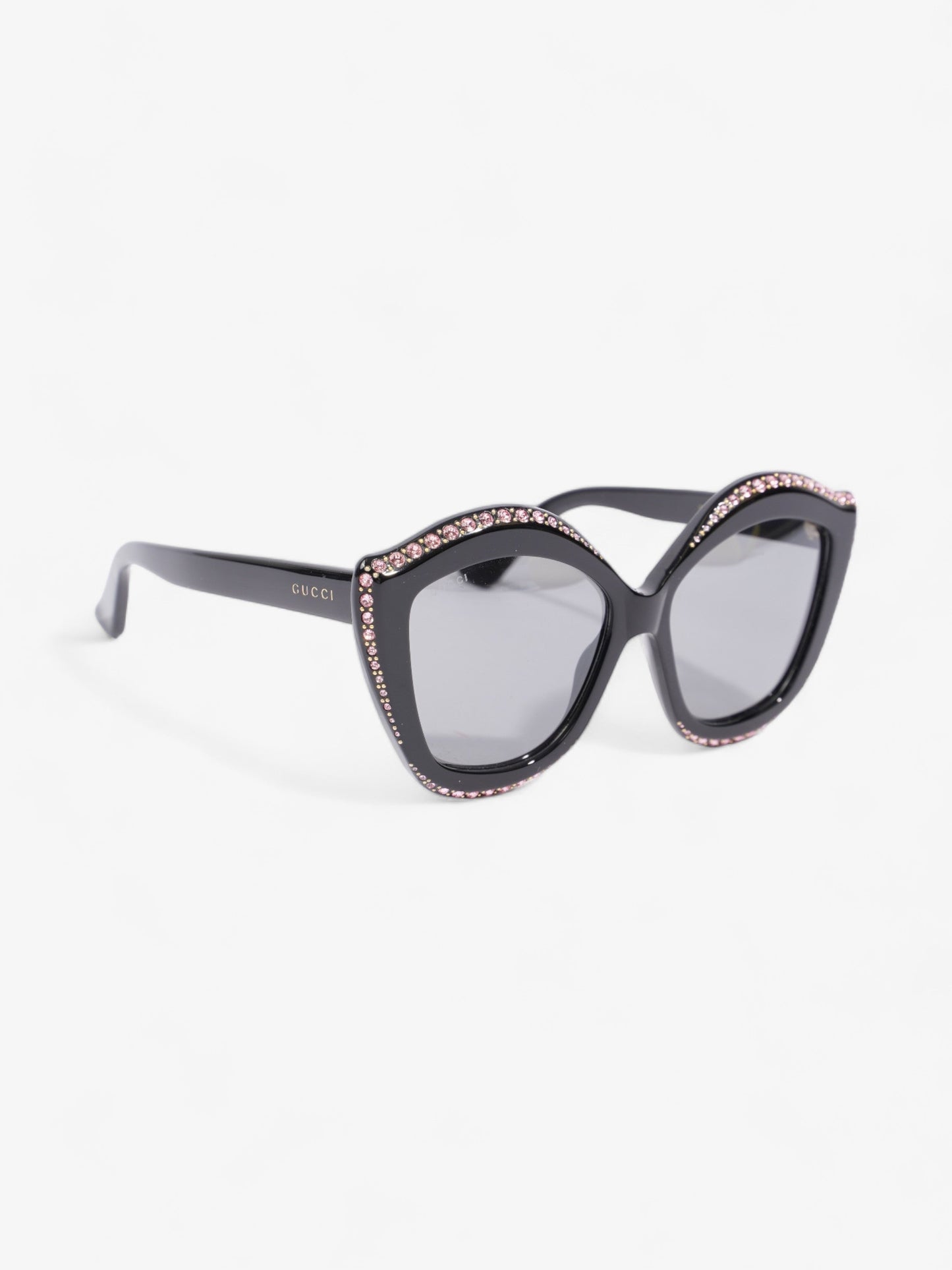 Gucci Crystal Cat Eye Sunglasses Black / Pink Acetate 140mm