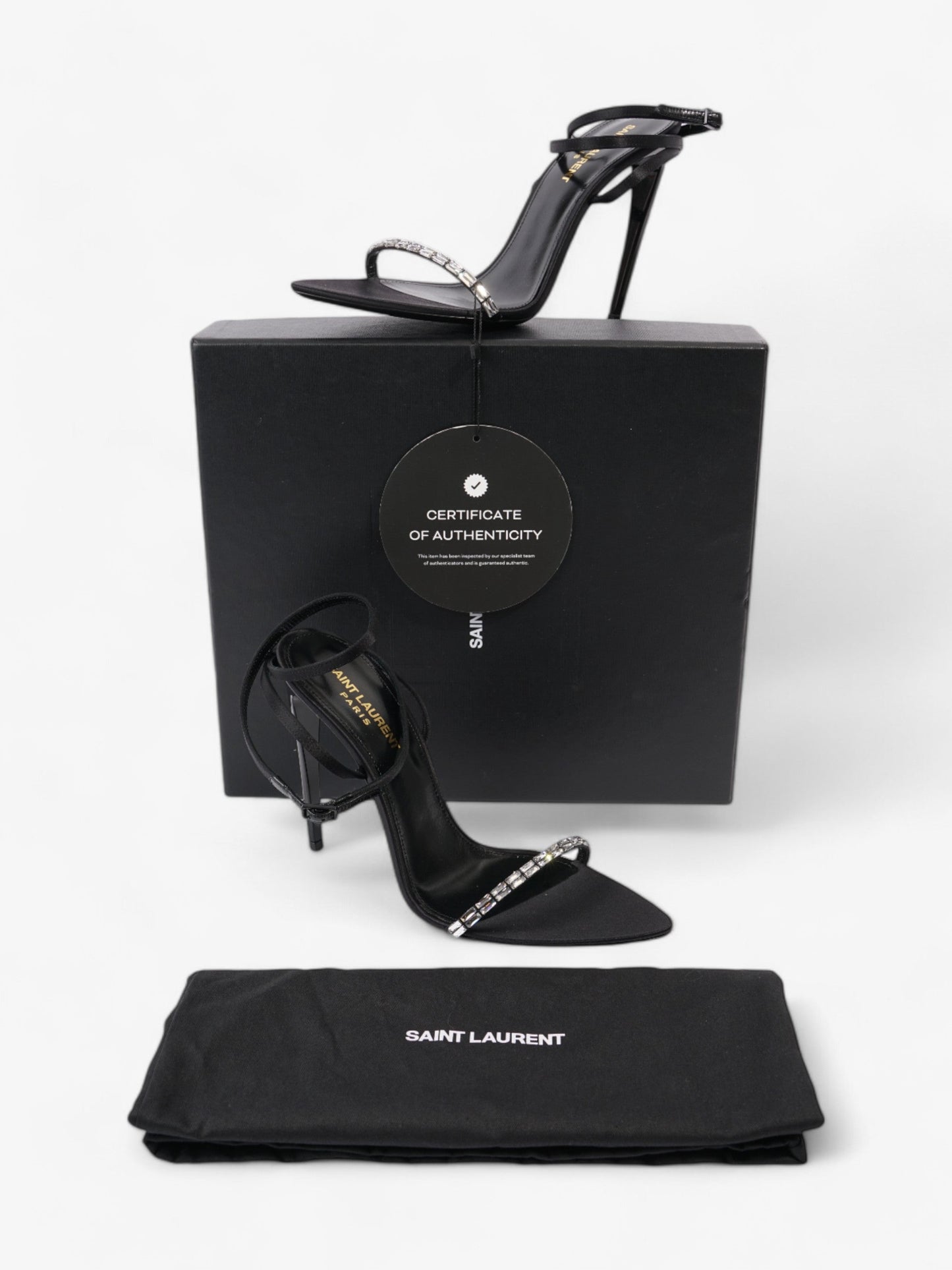 Saint Laurent Gloria  110 Black Satin EU 38.5 UK 5.5