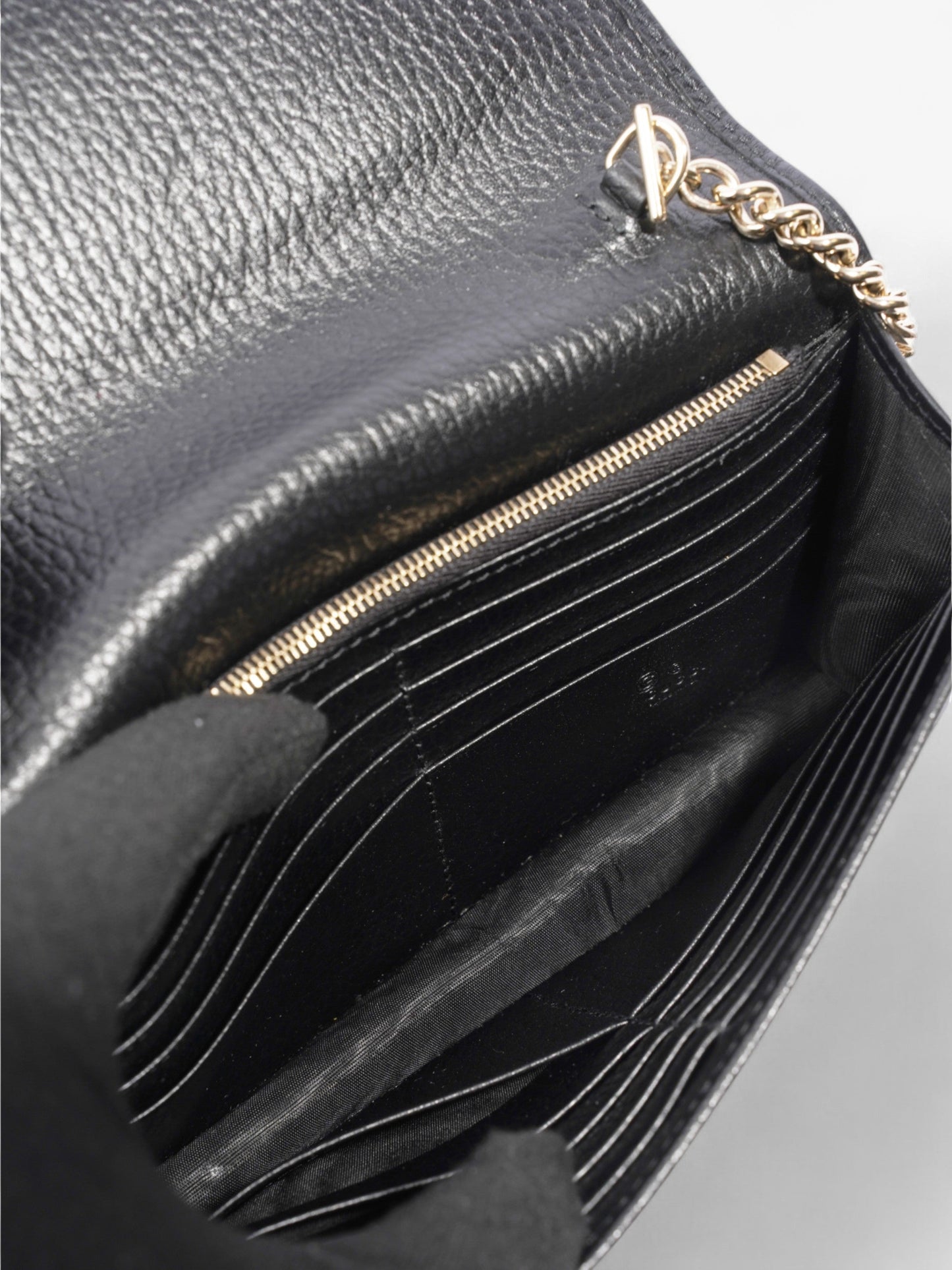 Gucci Dollar Interlocking G Chain Wallet Black Calfskin Leather
