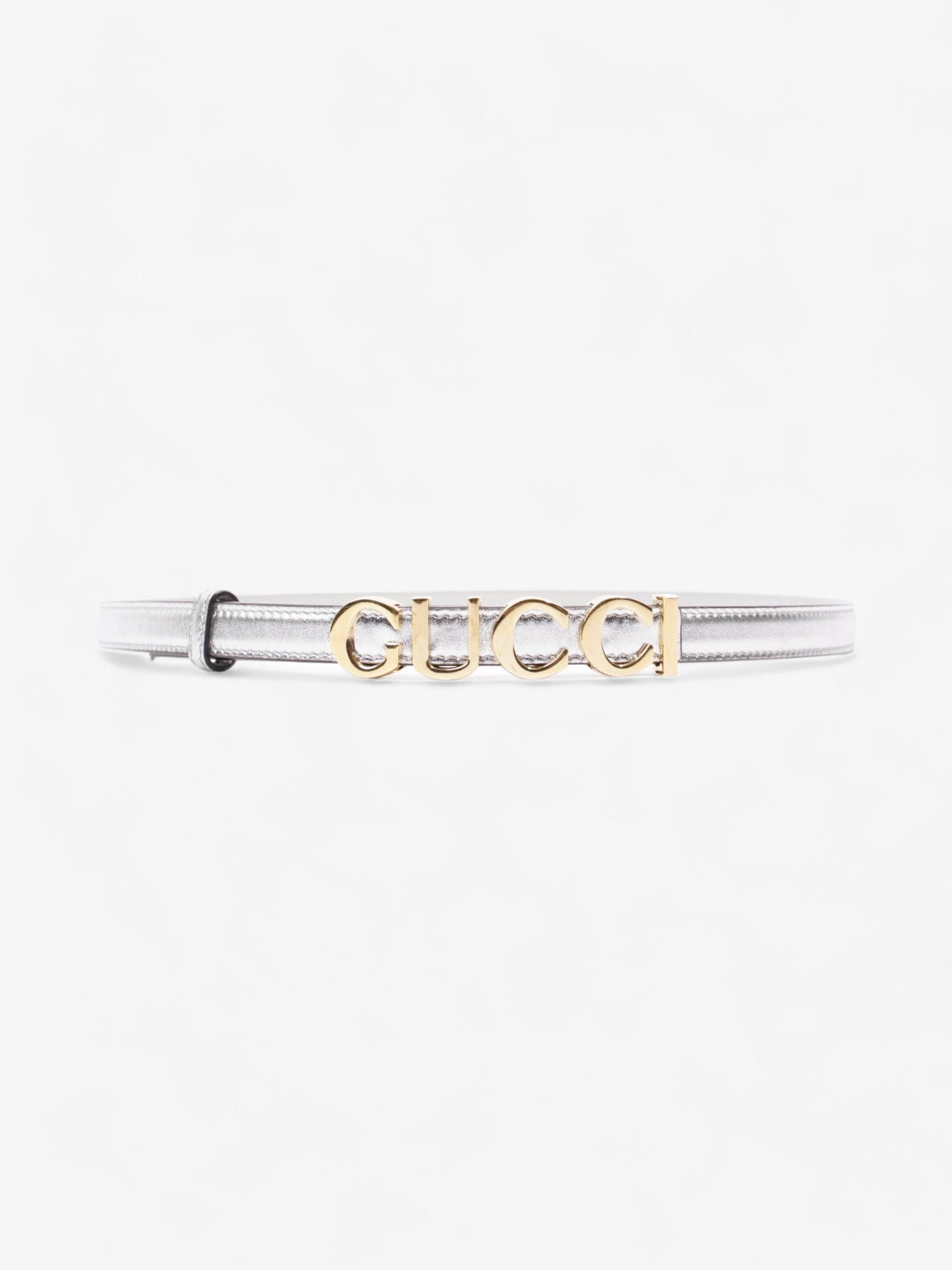 Gucci Buckle Thin Belt Silver Leather 85cm / 34"