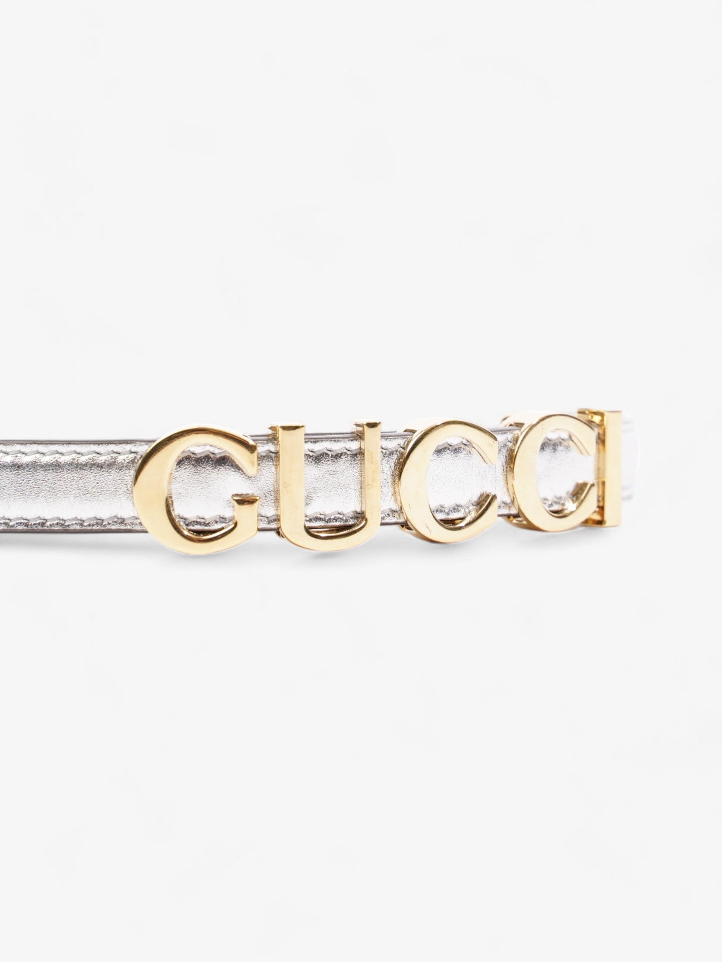 Gucci Buckle Thin Belt Silver Leather 85cm / 34"