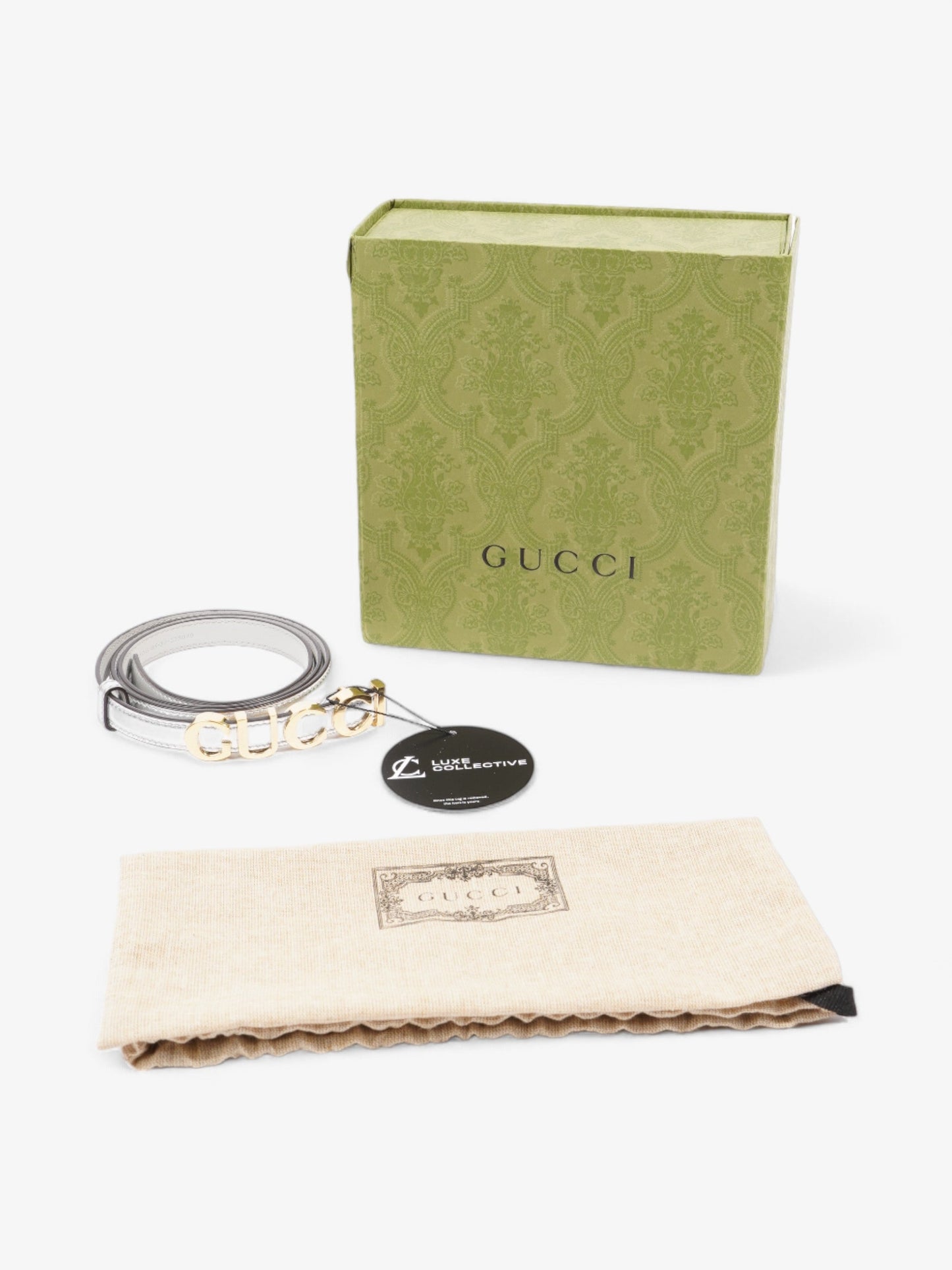 Gucci Buckle Thin Belt Silver Leather 85cm / 34"