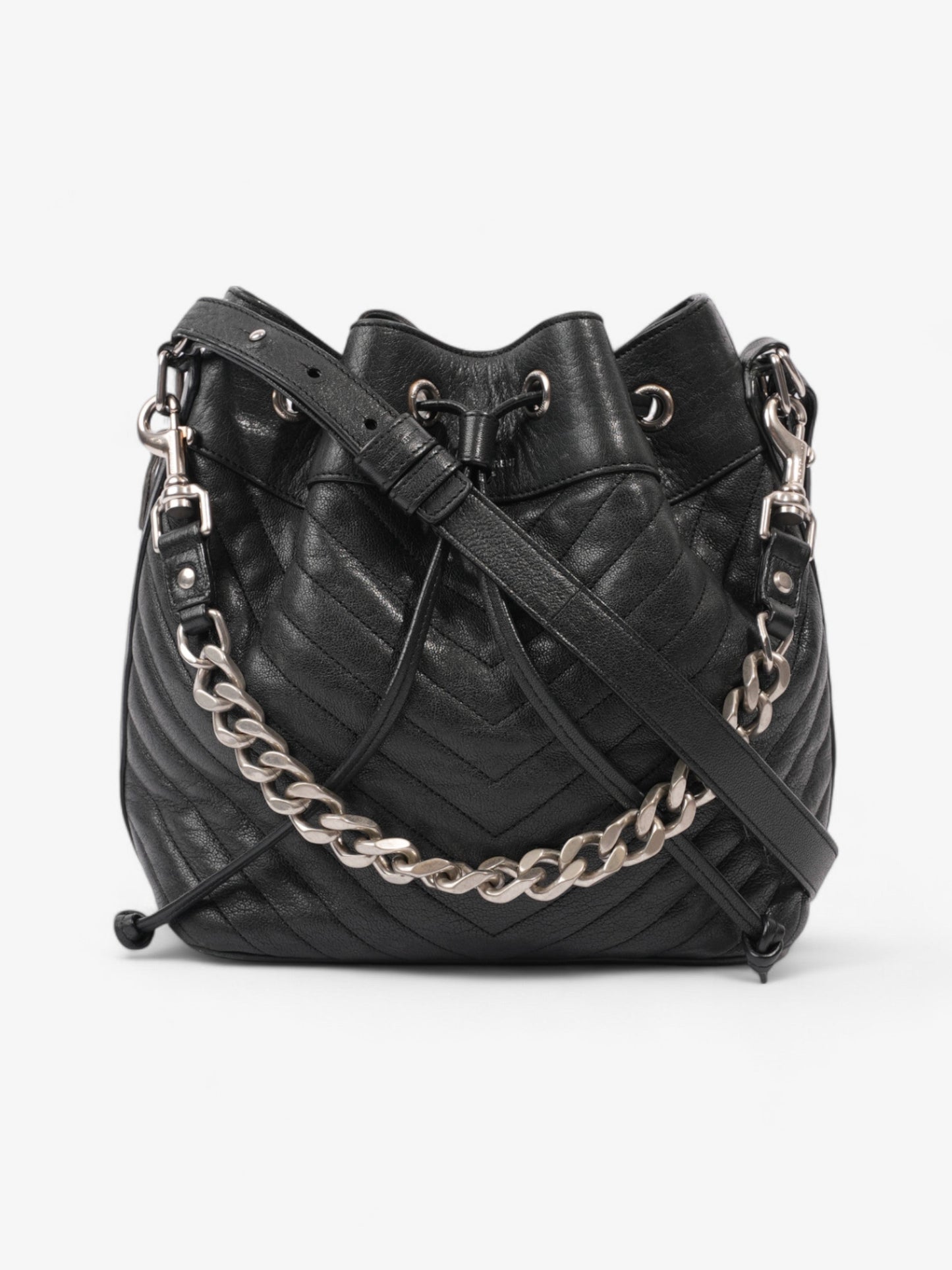 Saint Laurent Emmanuelle Bucket Bag Black Calfskin Leather Medium
