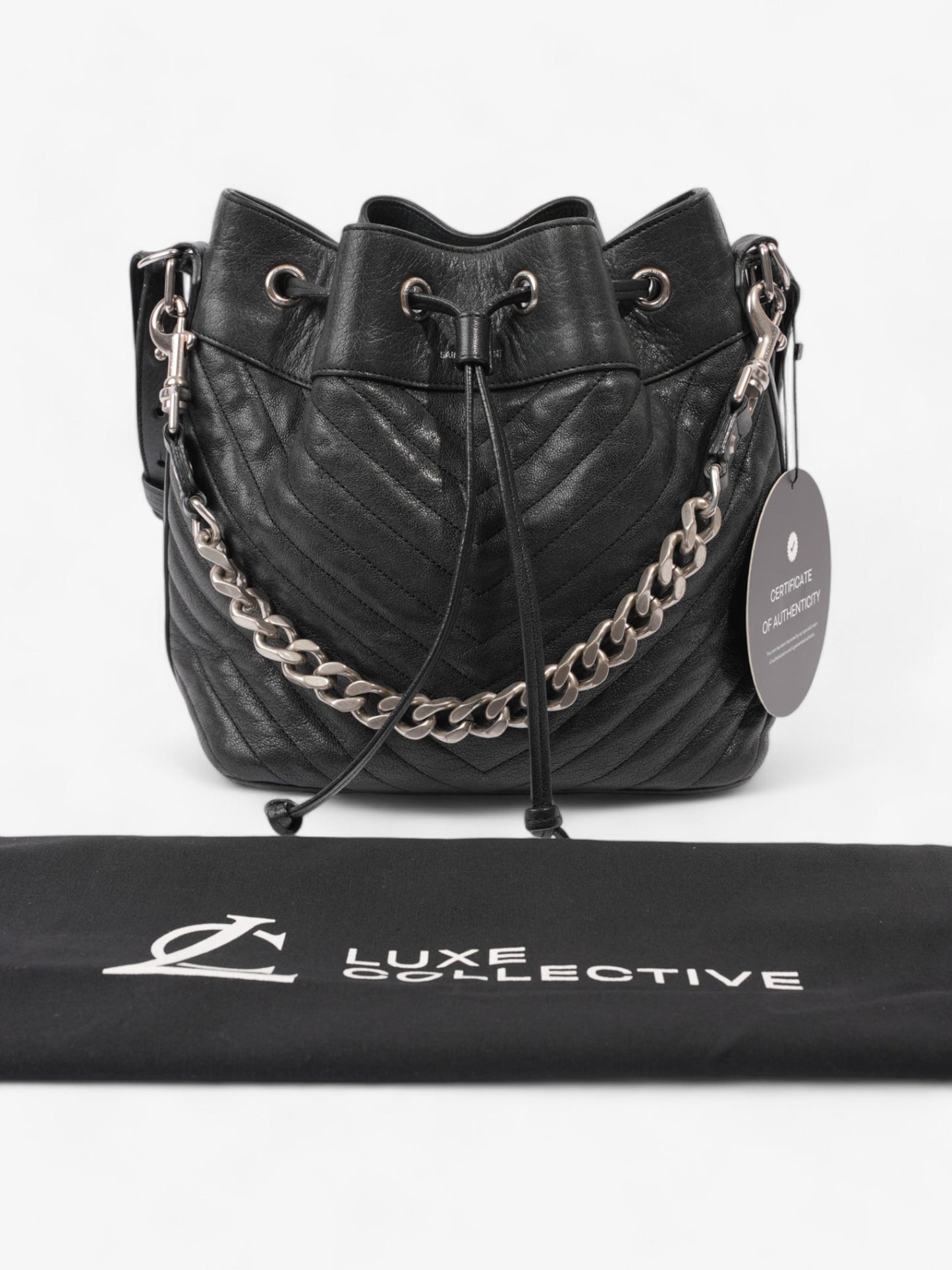 Saint Laurent Emmanuelle Bucket Bag Black Calfskin Leather Medium