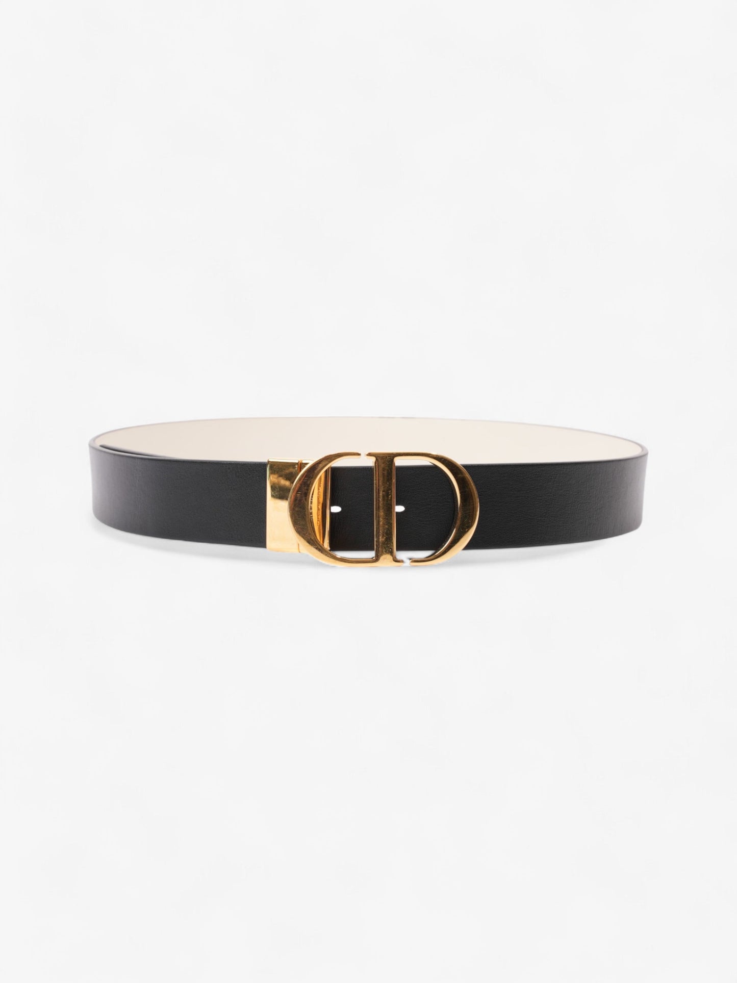 Christian Dior 30 Montaigne Reversible Belt White / Black / Gold Leather 106cm