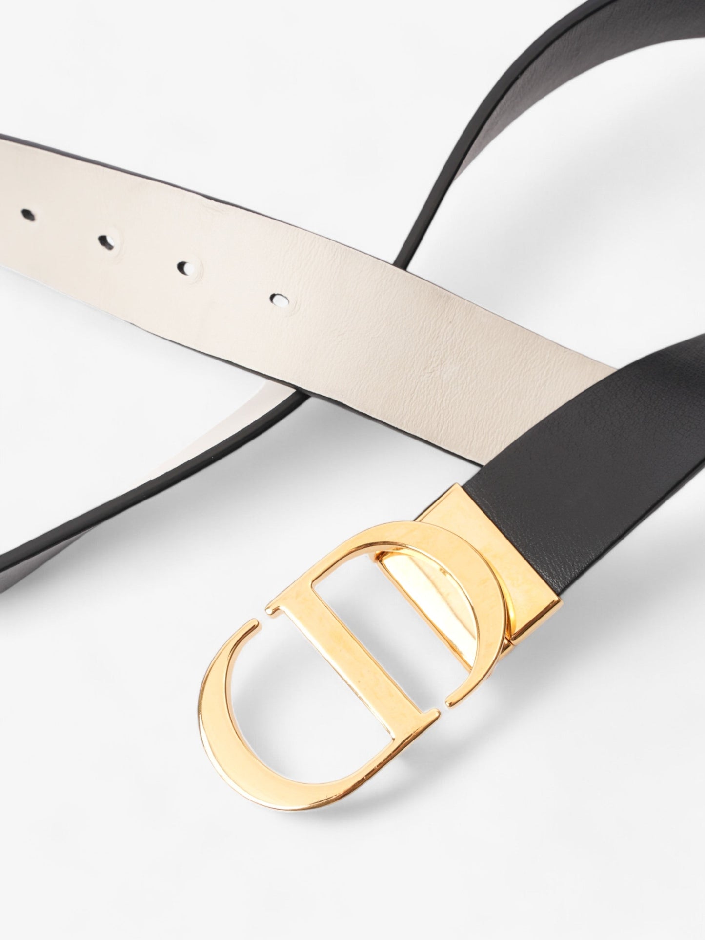 Christian Dior 30 Montaigne Reversible Belt White / Black / Gold Leather 106cm