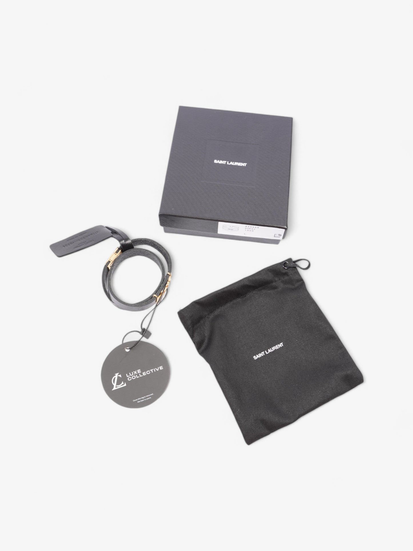 Saint Laurent Cassandre Double Wrap Bracelet Black / Gold Calfskin Leather