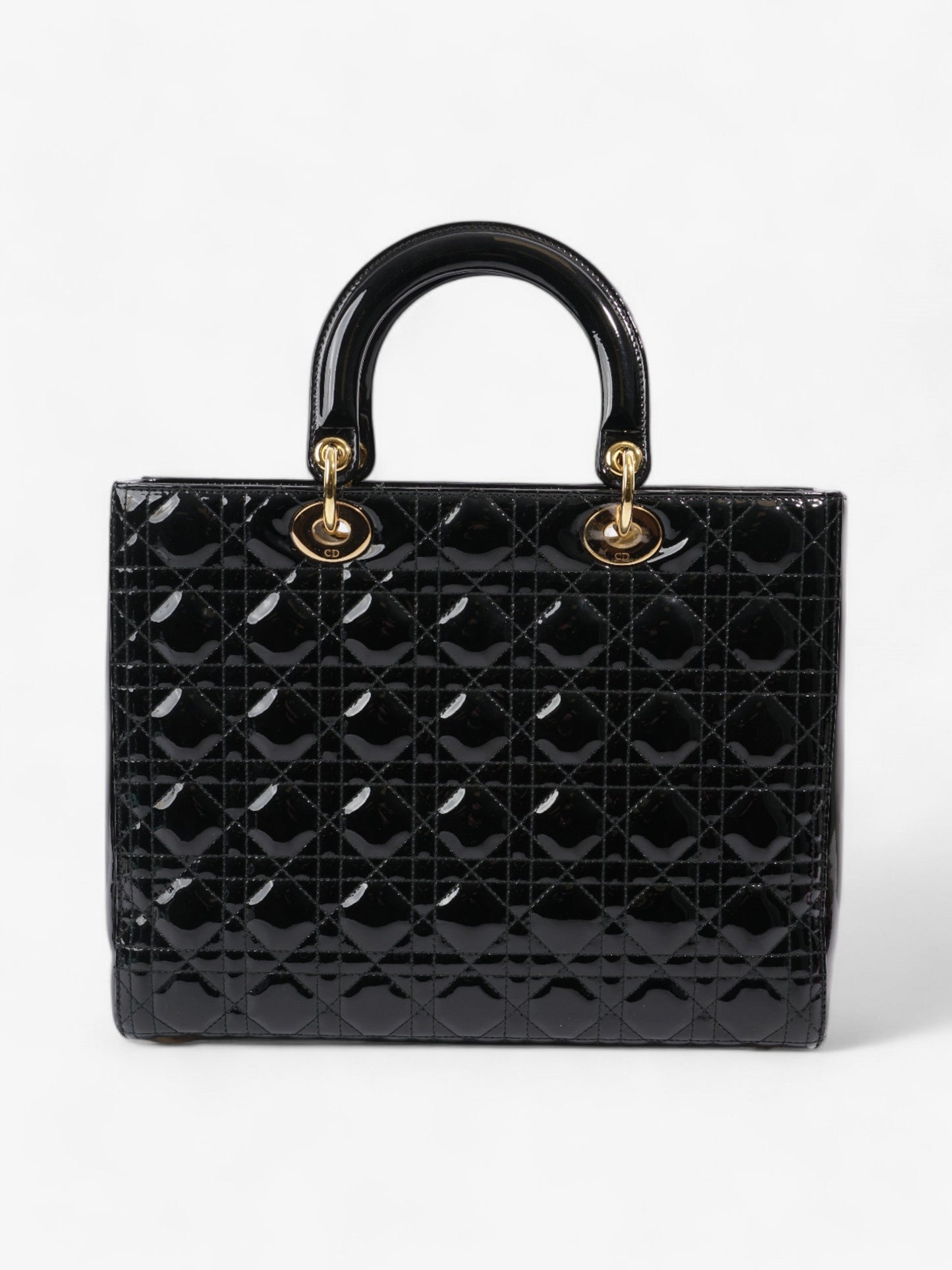Christian Dior Lady Dior Black Patent Leather Large