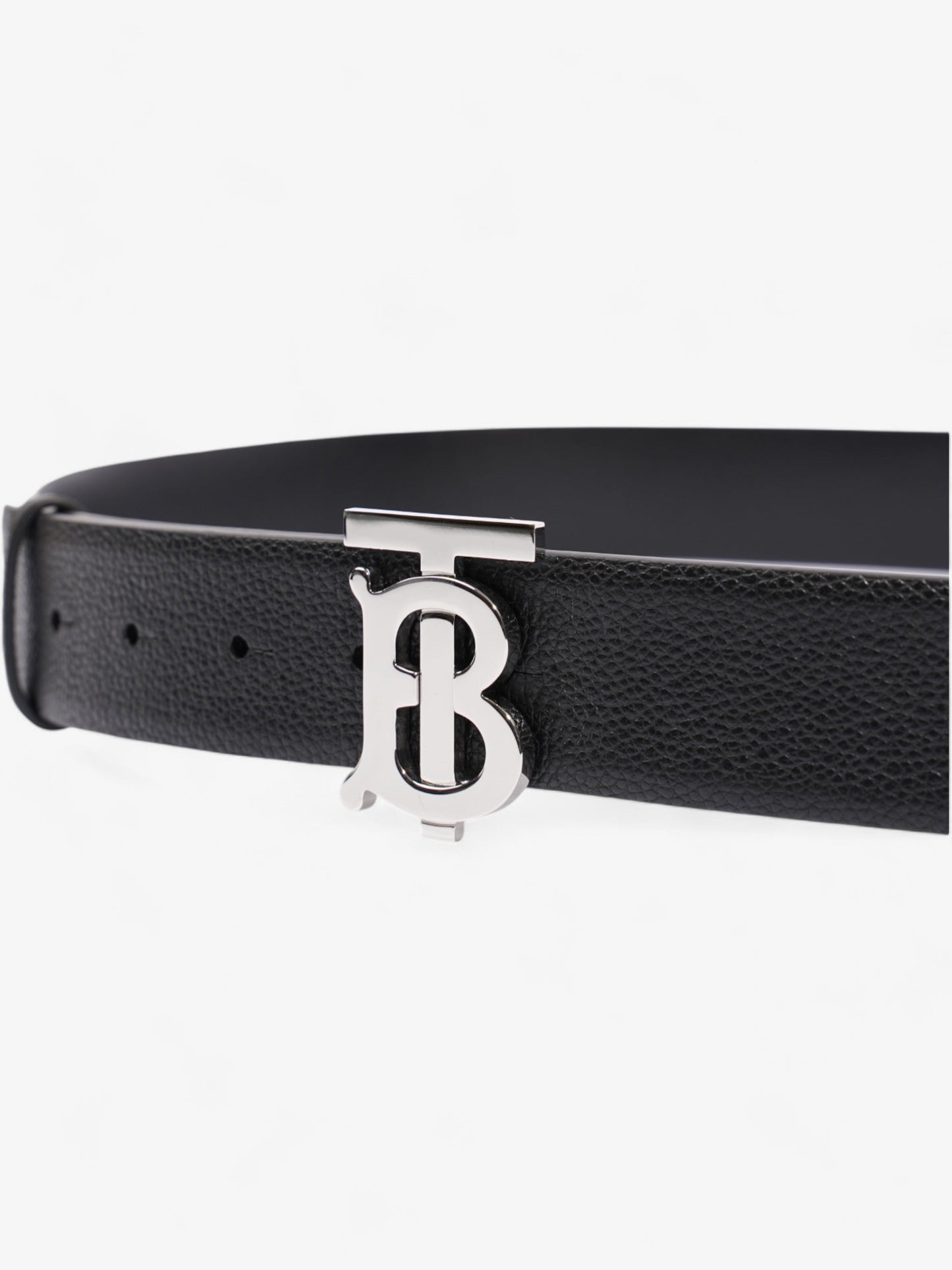 Burberry Monogram TB Belt Black / Silver Leather 110cm / 44"