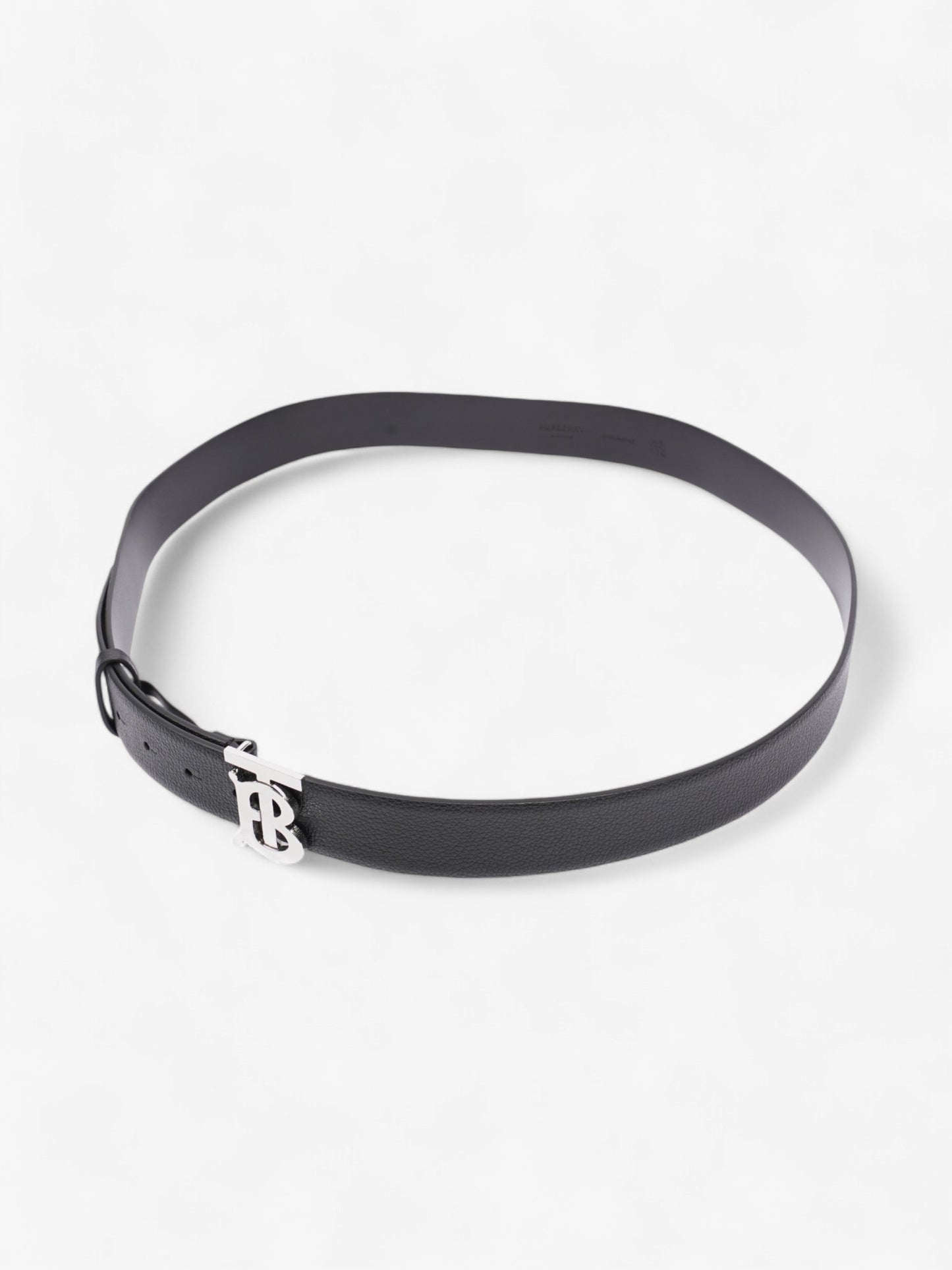 Burberry Monogram TB Belt Black / Silver Leather 110cm / 44"