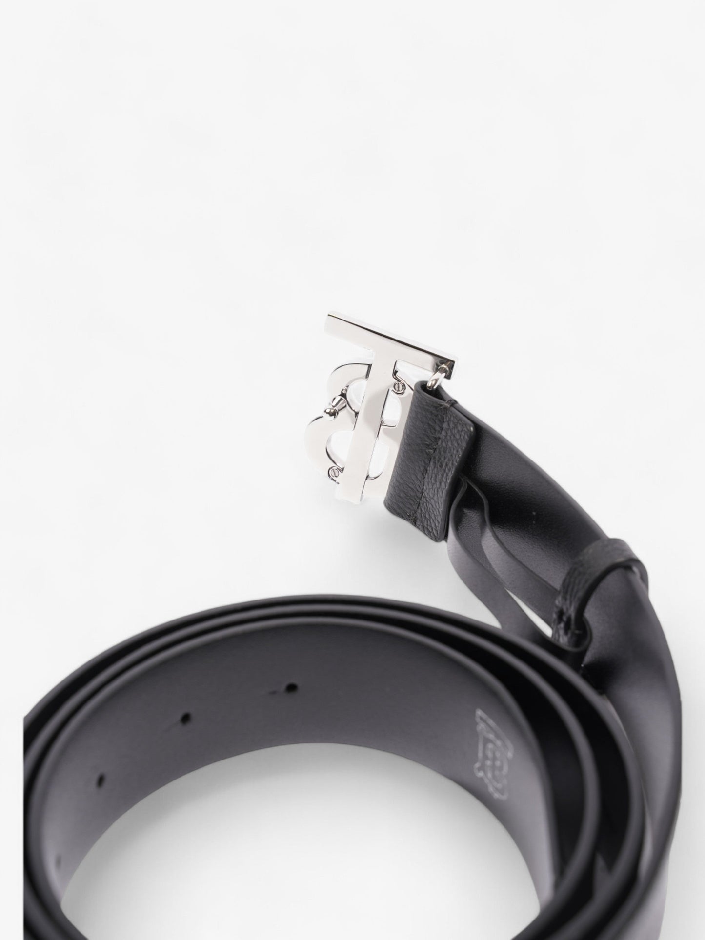 Burberry Monogram TB Belt Black / Silver Leather 110cm / 44"