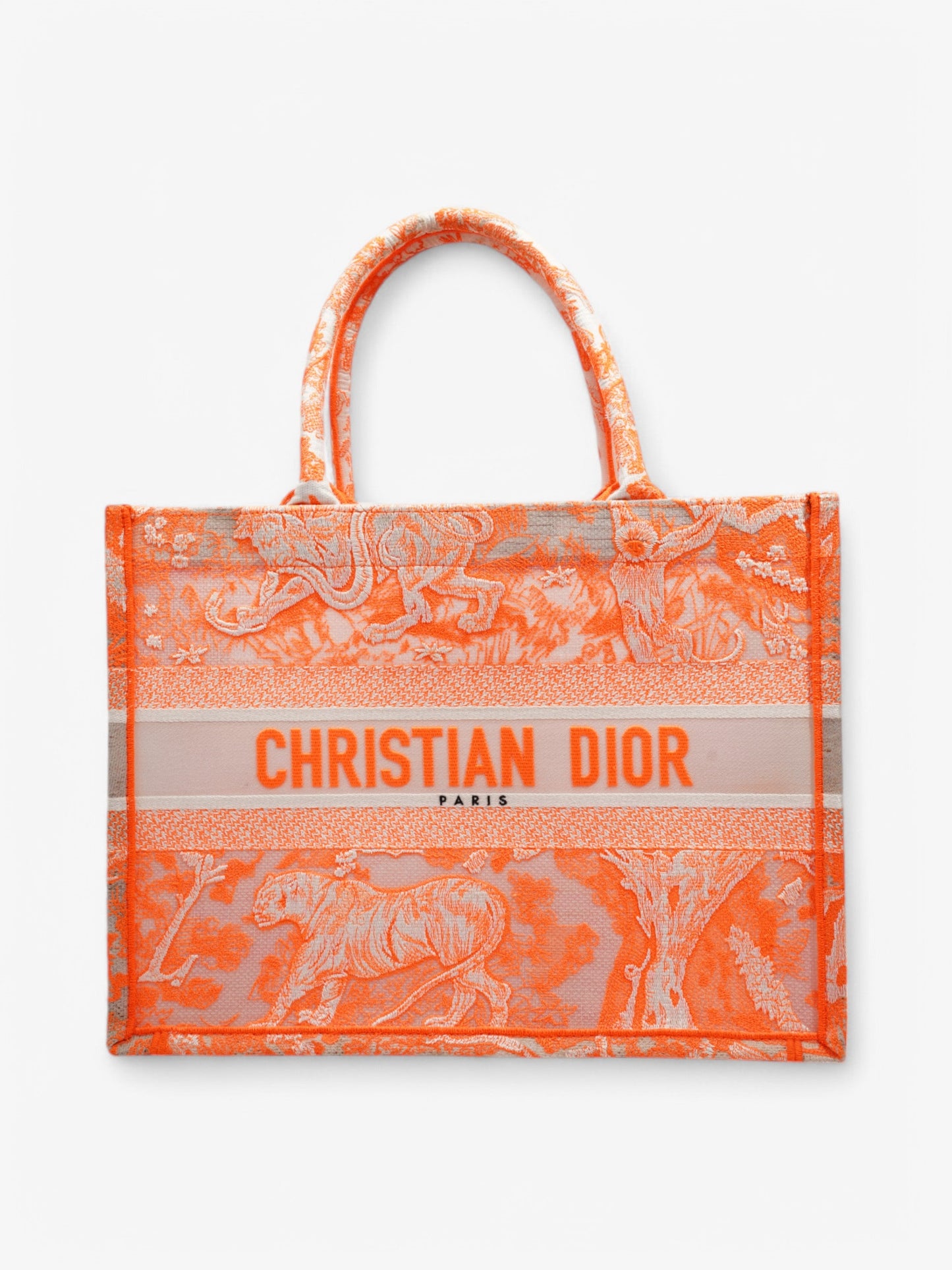 Christian Dior Book Tote Fluorescent Orange / White Mesh Medium