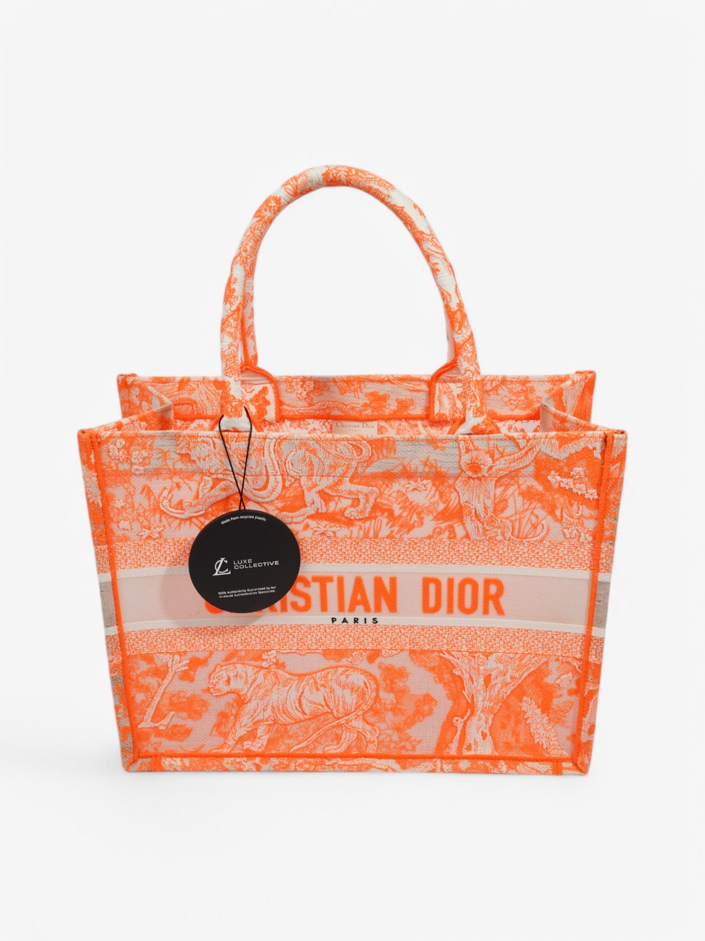 Christian Dior Book Tote Fluorescent Orange / White Mesh Medium