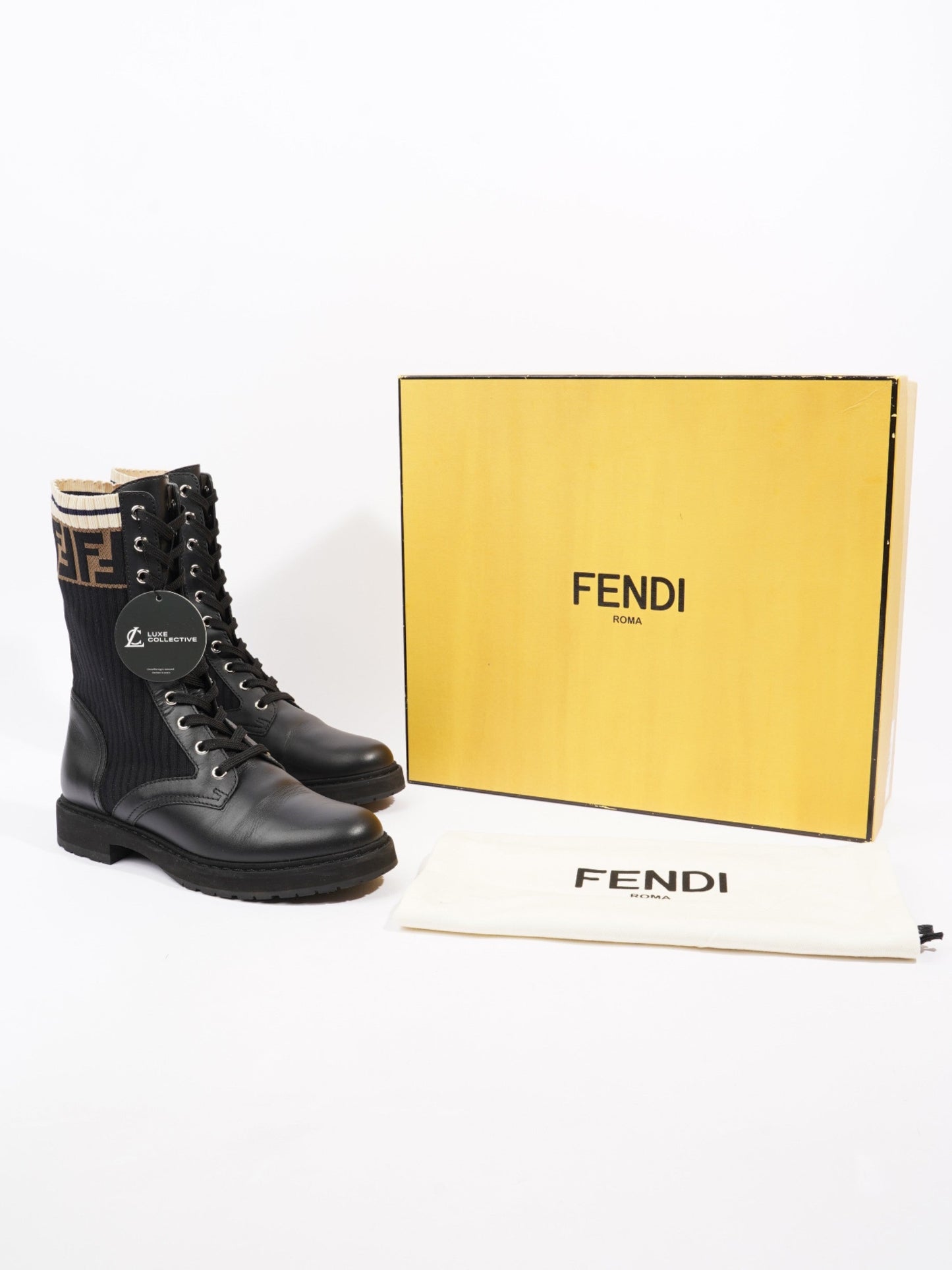 Fendi Rockoko Boots Black / Beige Leather EU 37.5 UK 4.5