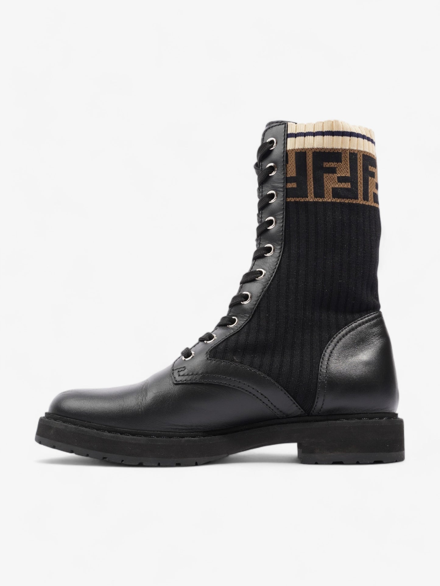 Fendi Rockoko Boots Black / Beige Leather EU 37.5 UK 4.5