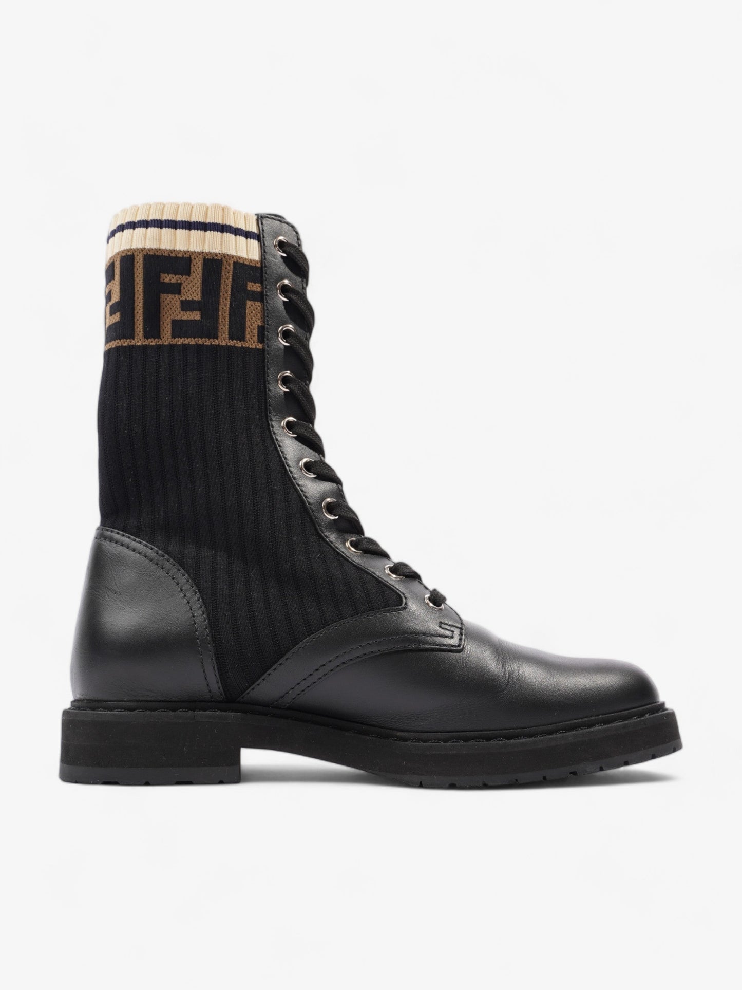 Fendi Rockoko Boots Black / Beige Leather EU 37.5 UK 4.5