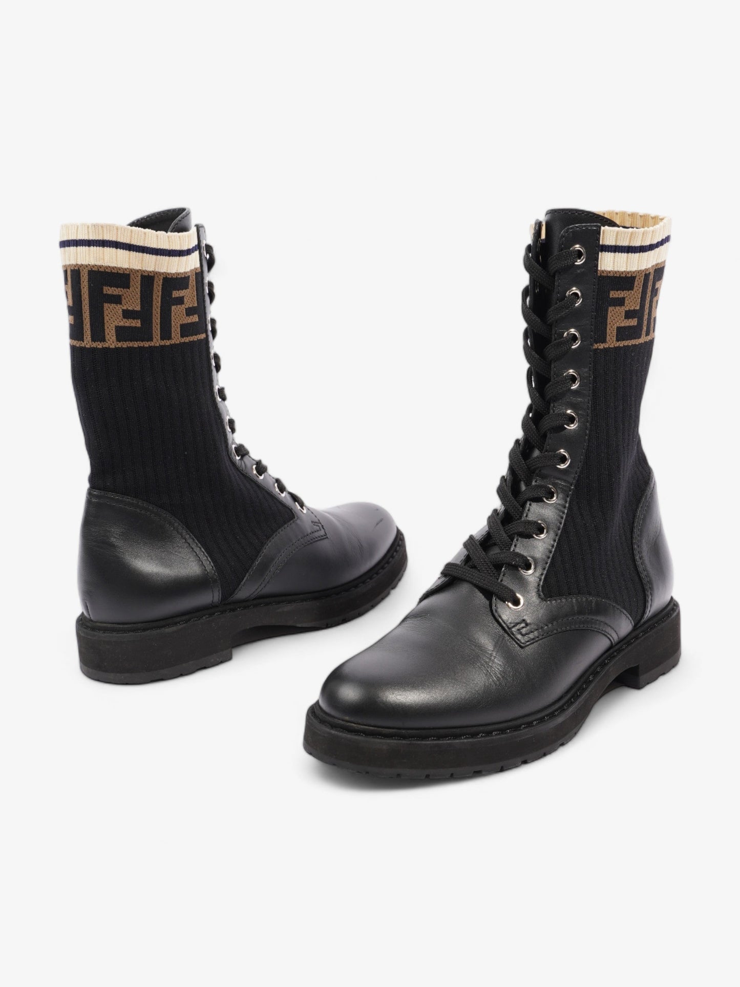 Fendi Rockoko Boots Black / Beige Leather EU 37.5 UK 4.5