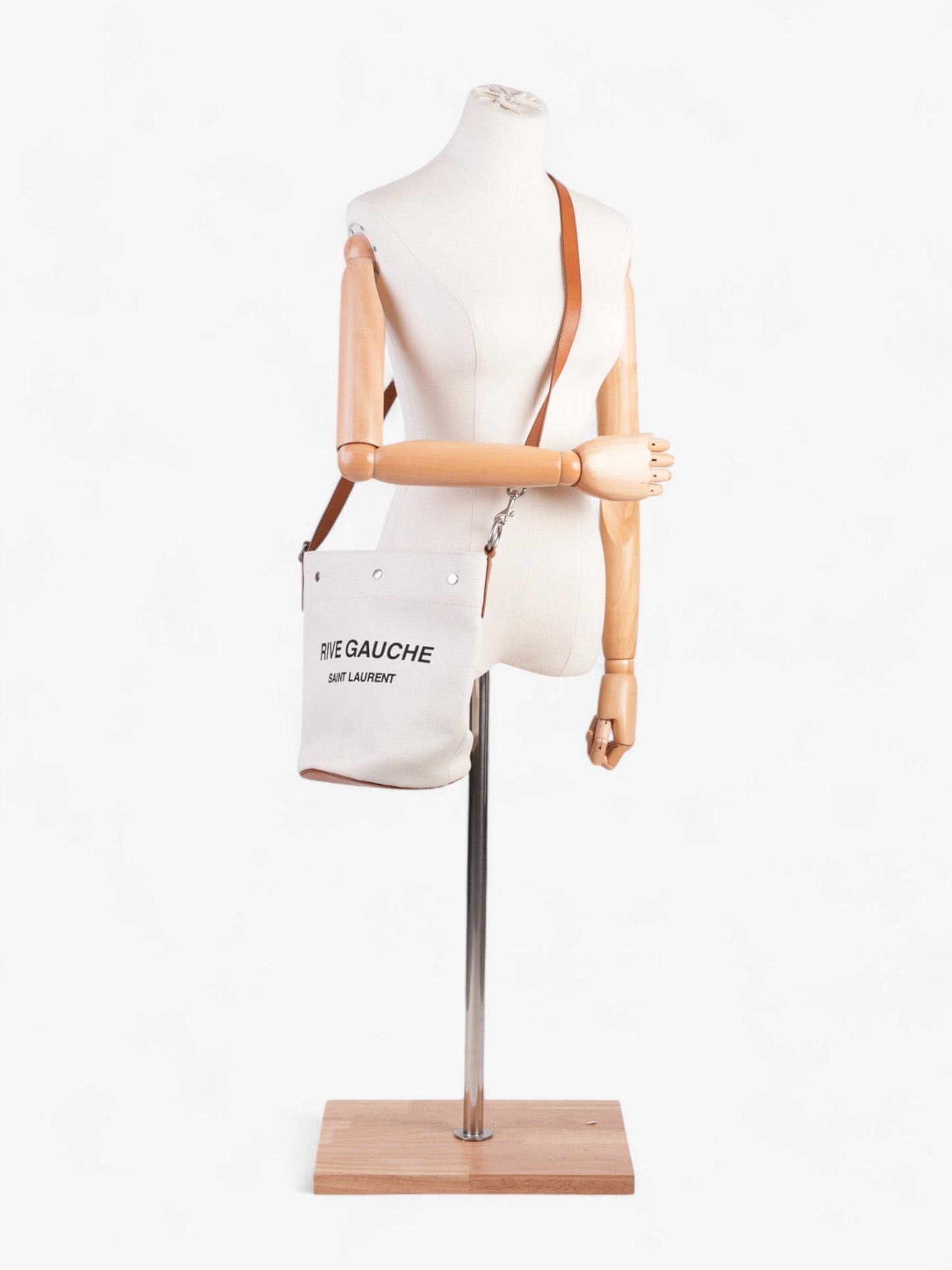 Saint Laurent Rive Gauche Tote White / Brown / Black Cotton