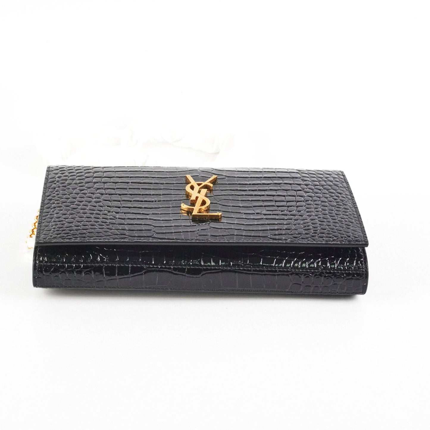 Saint Laurent Kate Crocodile Embossed Wallet On Chain