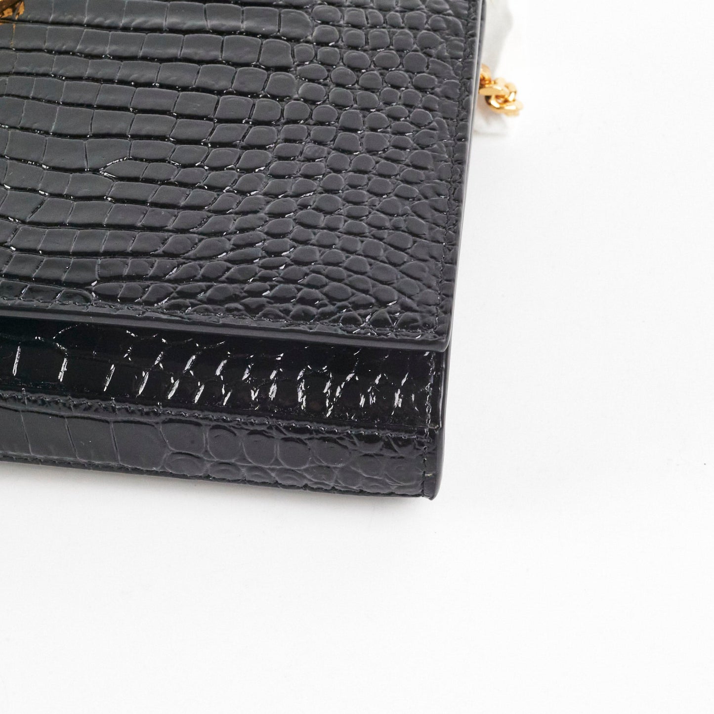 Saint Laurent Kate Crocodile Embossed Wallet On Chain