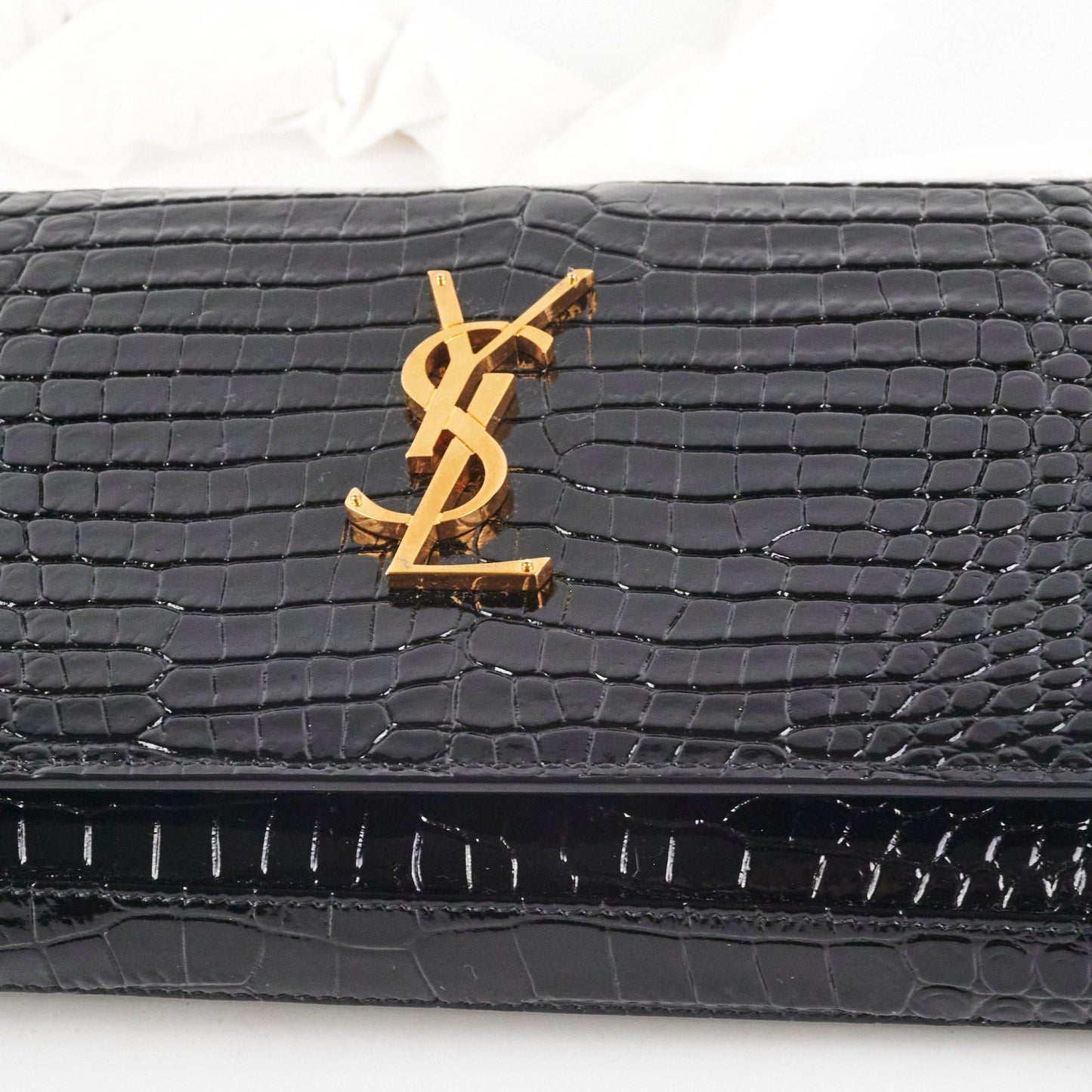 Saint Laurent Kate Crocodile Embossed Wallet On Chain