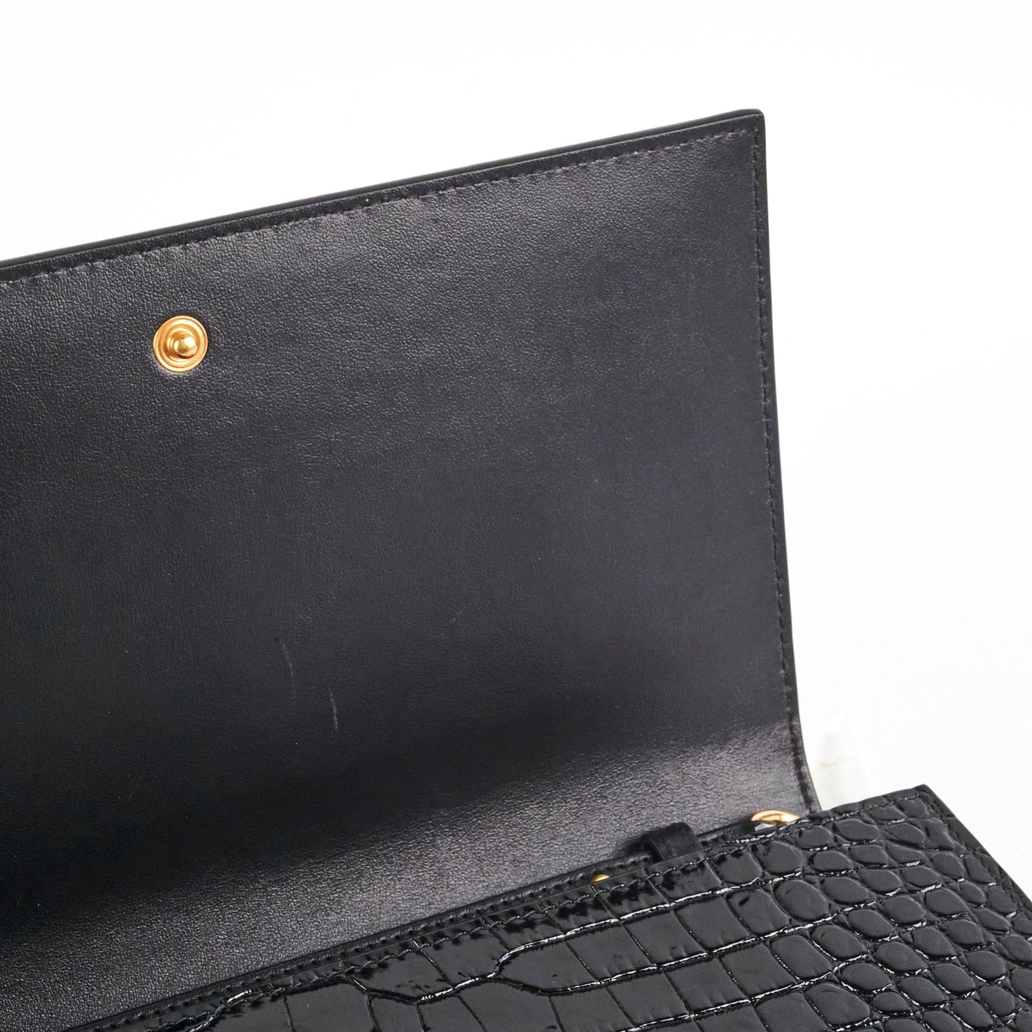 Saint Laurent Kate Crocodile Embossed Wallet On Chain
