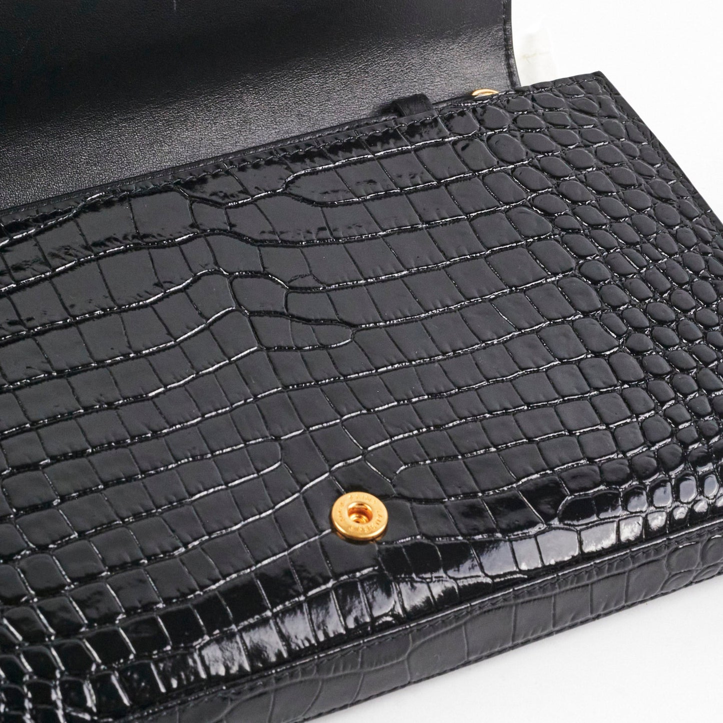 Saint Laurent Kate Crocodile Embossed Wallet On Chain