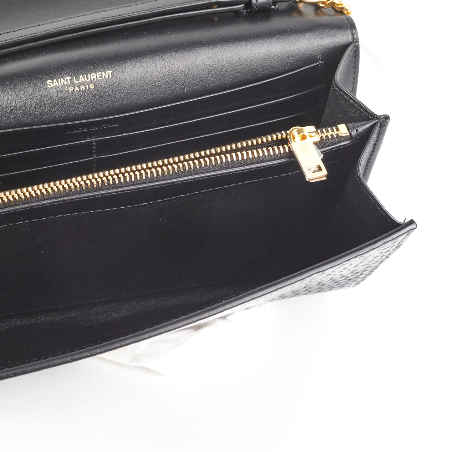 Saint Laurent Kate Crocodile Embossed Wallet On Chain