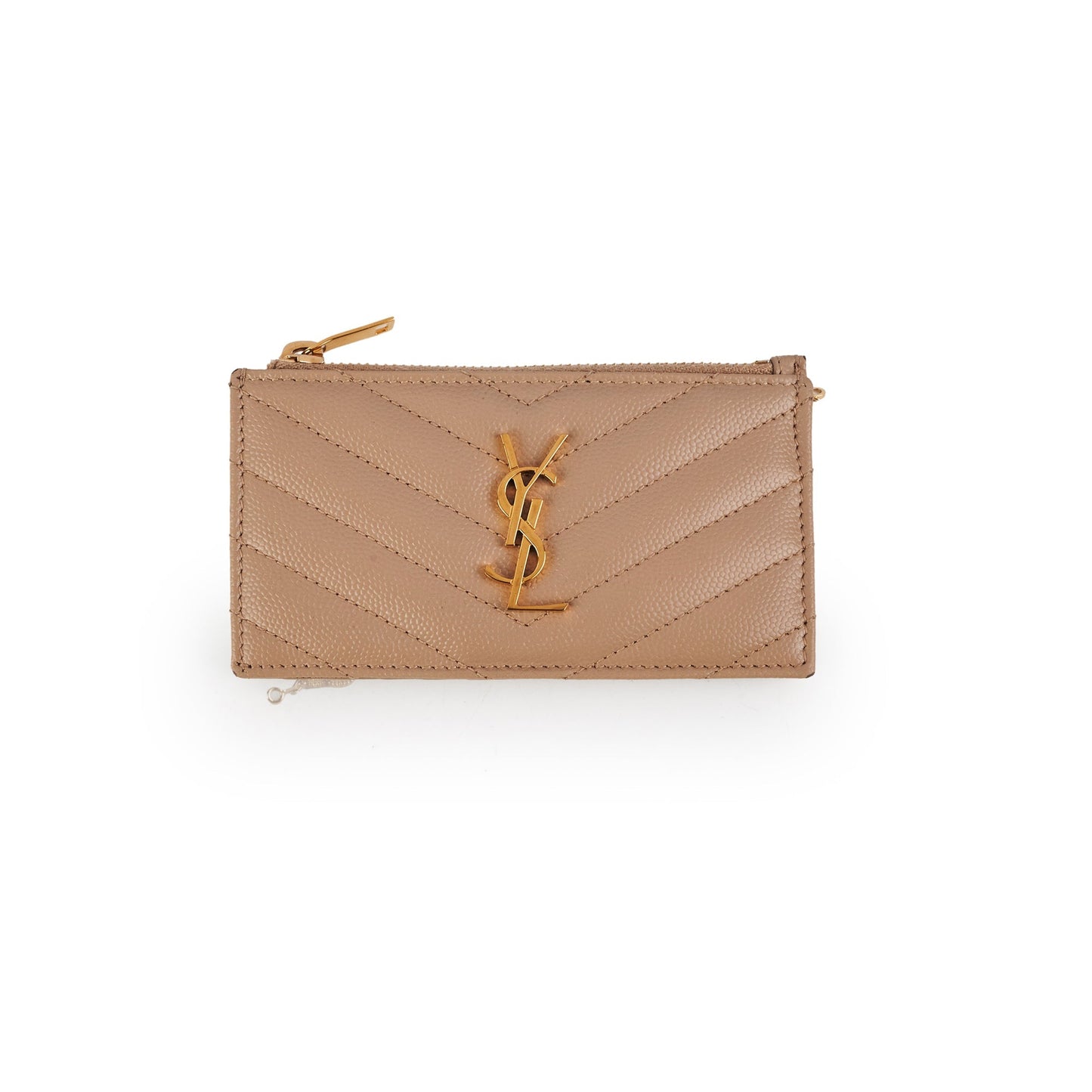 Saint Laurent Beige Zip Card Holder