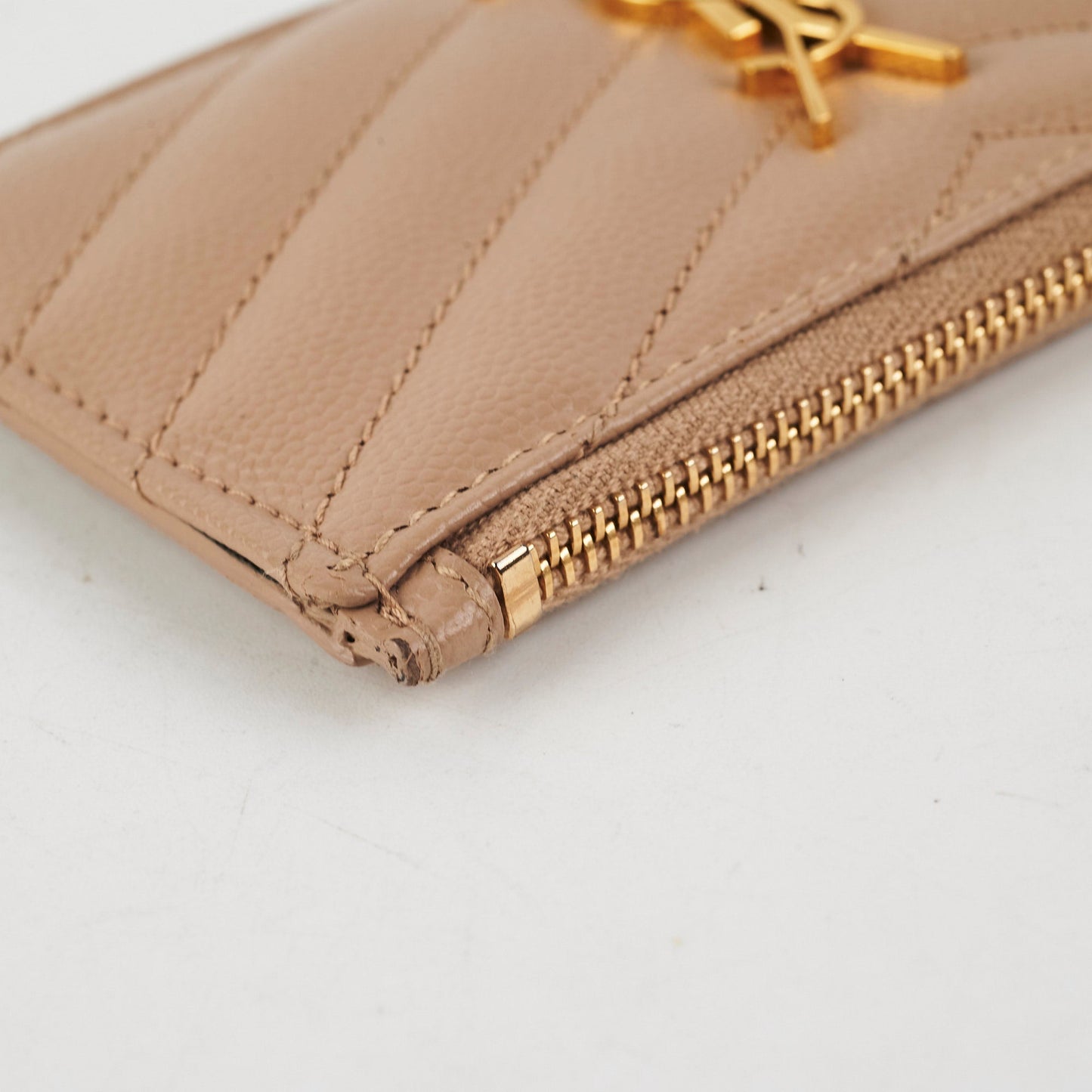 Saint Laurent Beige Zip Card Holder