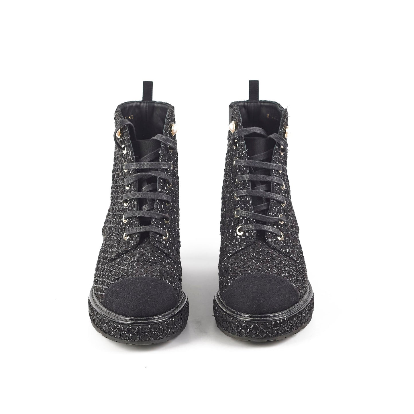 Chanel Tweed Black Boots Size 35.5