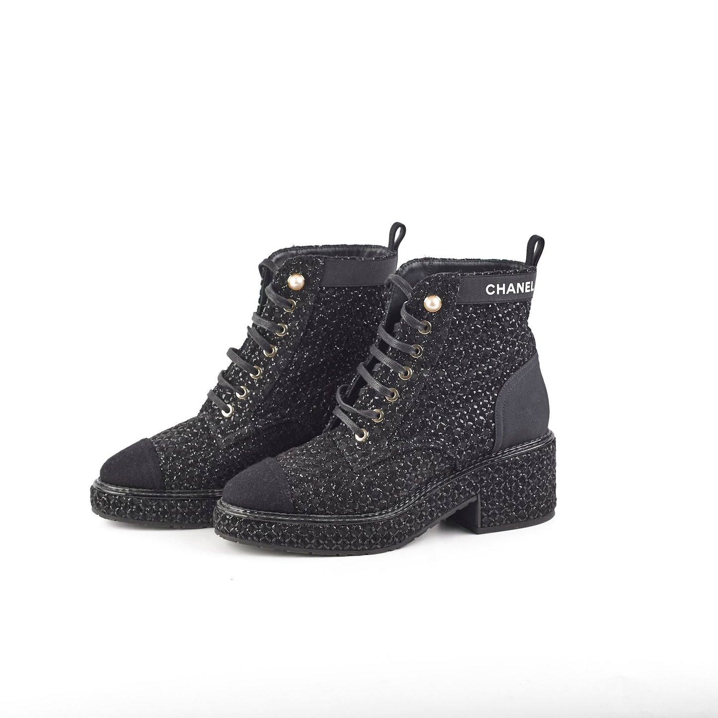 Chanel Tweed Black Boots Size 35.5
