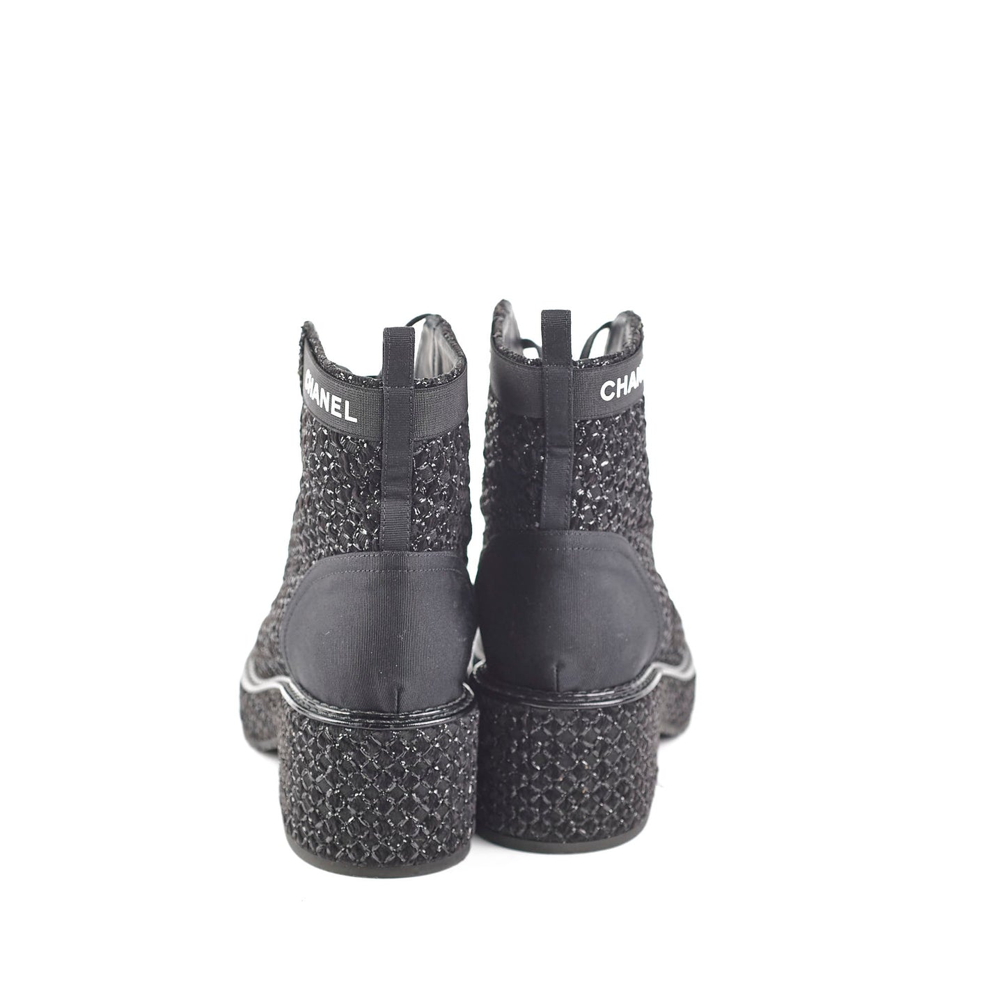 Chanel Tweed Black Boots Size 35.5