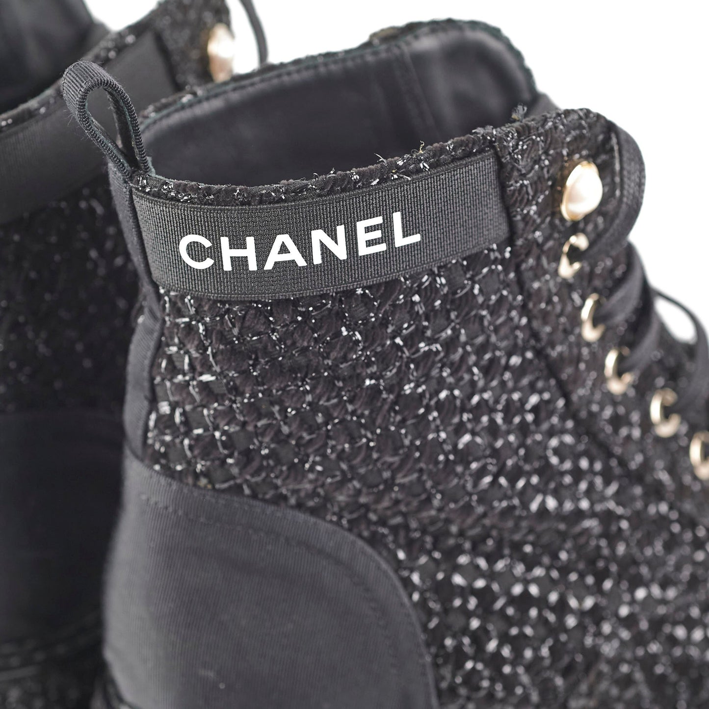 Chanel Tweed Black Boots Size 35.5