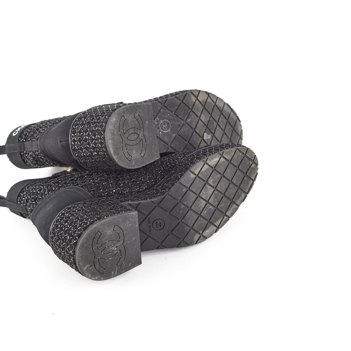 Chanel Tweed Black Boots Size 35.5