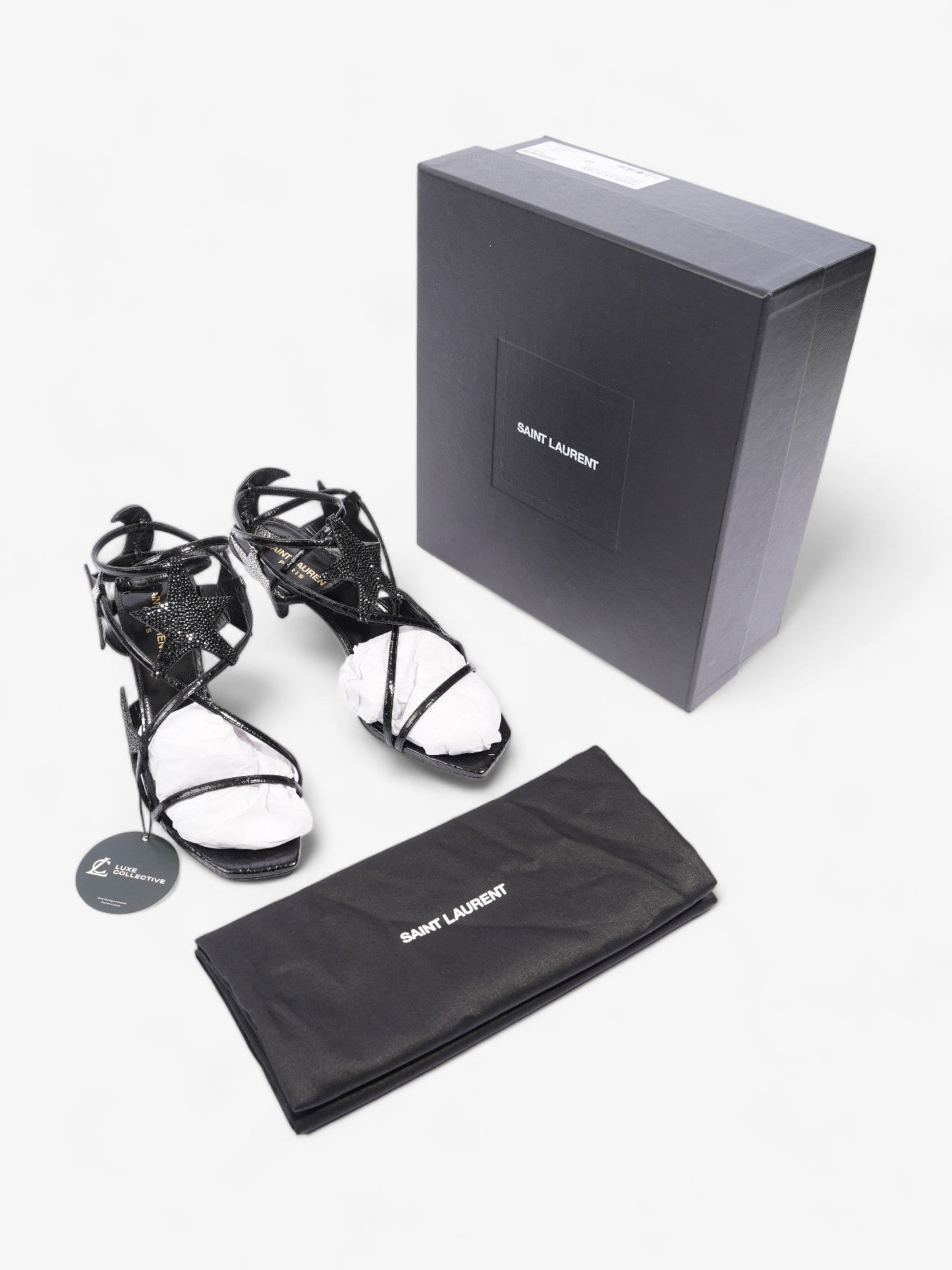 Saint Laurent Ayers Lacquer Stars Heels 60 Black / Silver Sequins Leather EU 40 UK 7