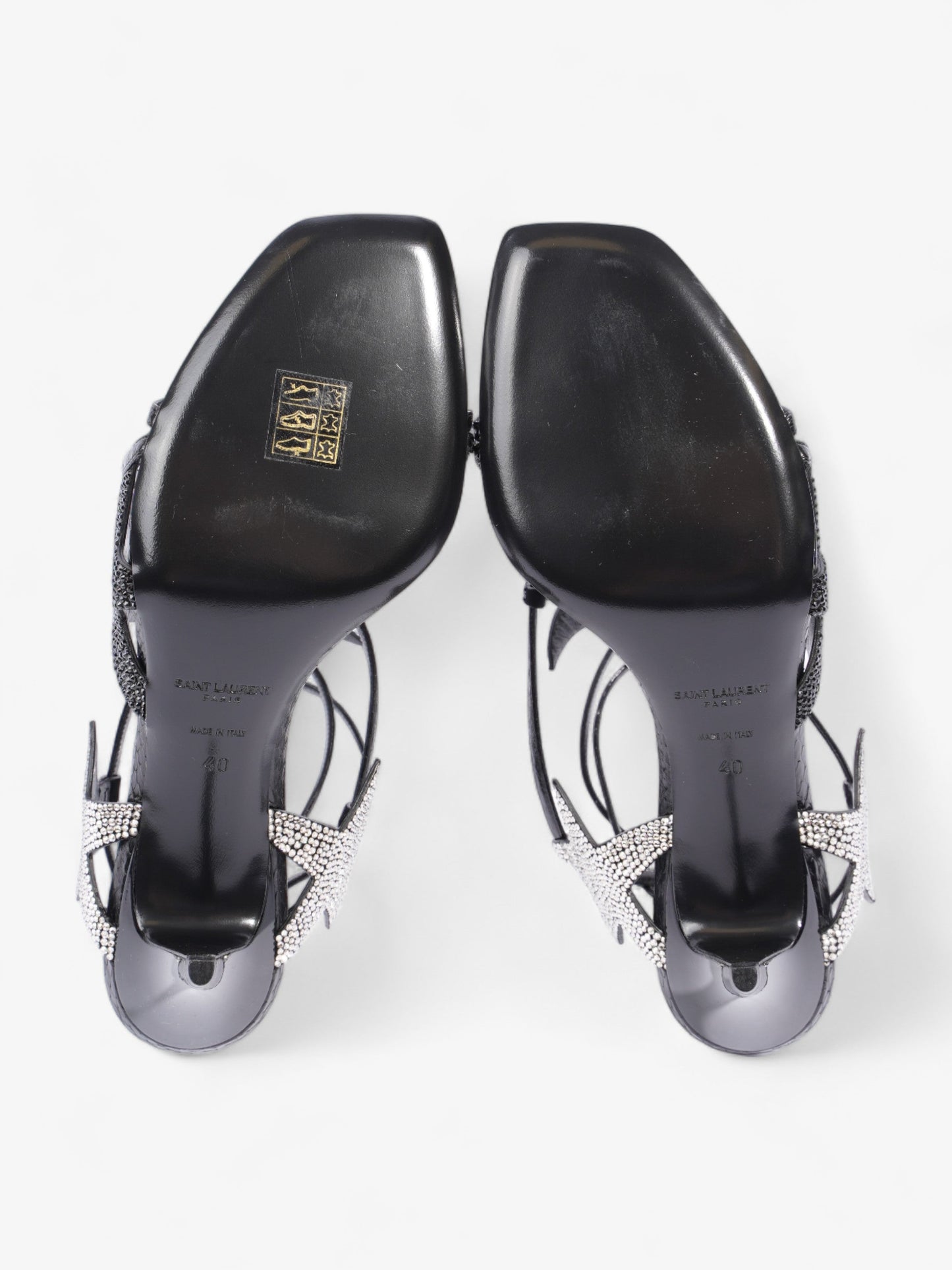 Saint Laurent Ayers Lacquer Stars Heels 60 Black / Silver Sequins Leather EU 40 UK 7